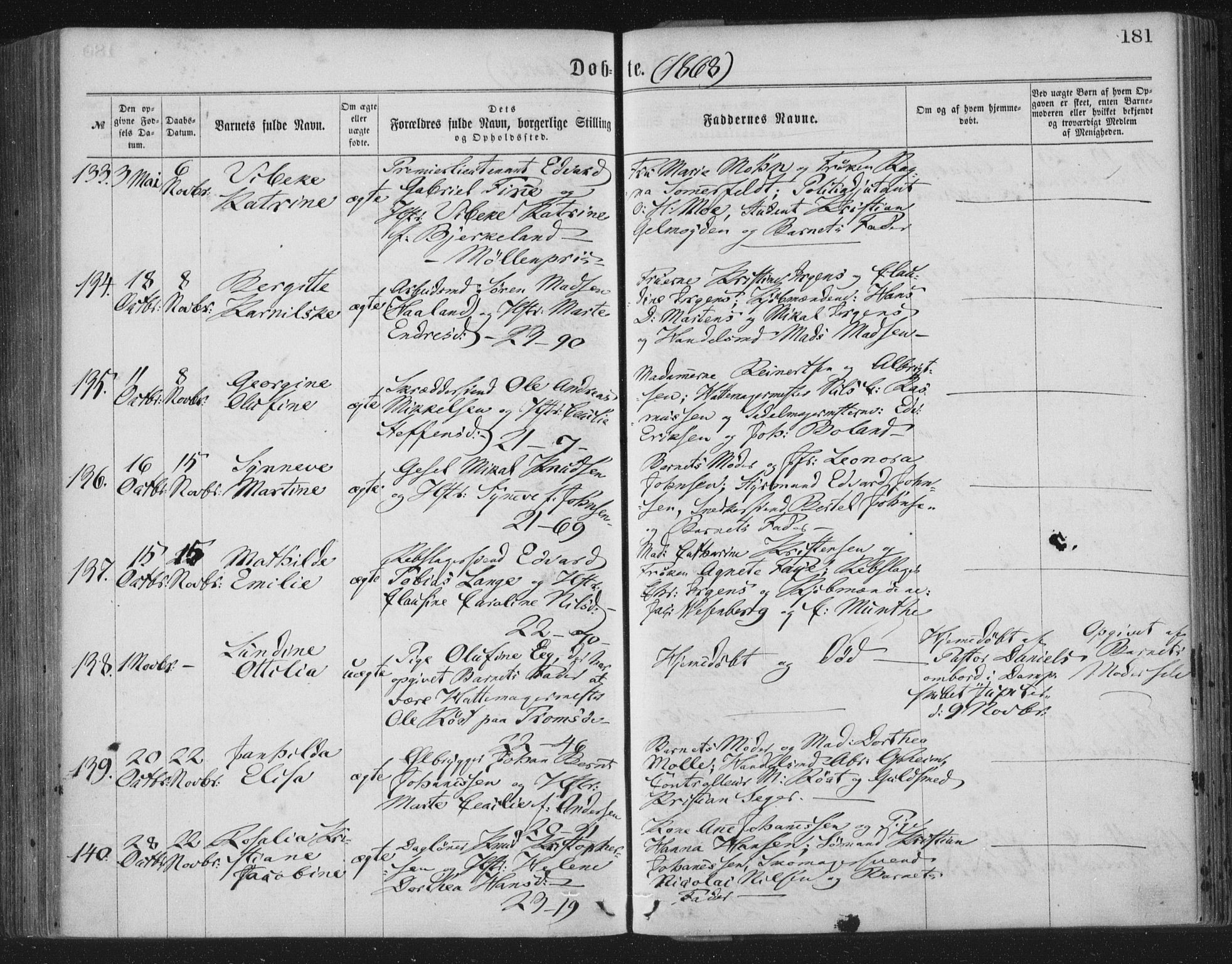 Korskirken sokneprestembete, AV/SAB-A-76101/H/Haa/L0019: Ministerialbok nr. B 5, 1866-1871, s. 181