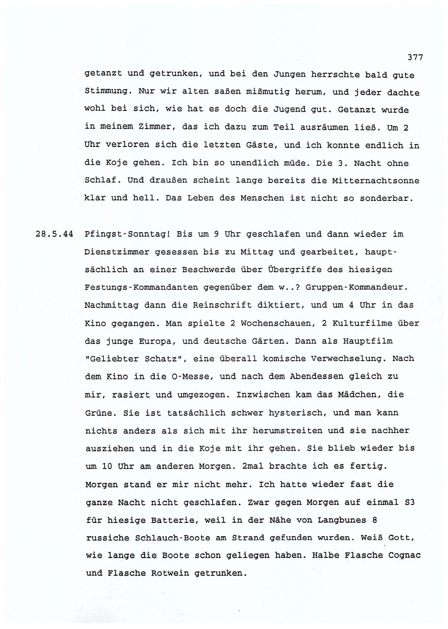 Dagbokopptegnelser av en tysk marineoffiser stasjonert i Norge , FMFB/A-1160/F/L0001: Dagbokopptegnelser av en tysk marineoffiser stasjonert i Norge, 1941-1944, s. 377