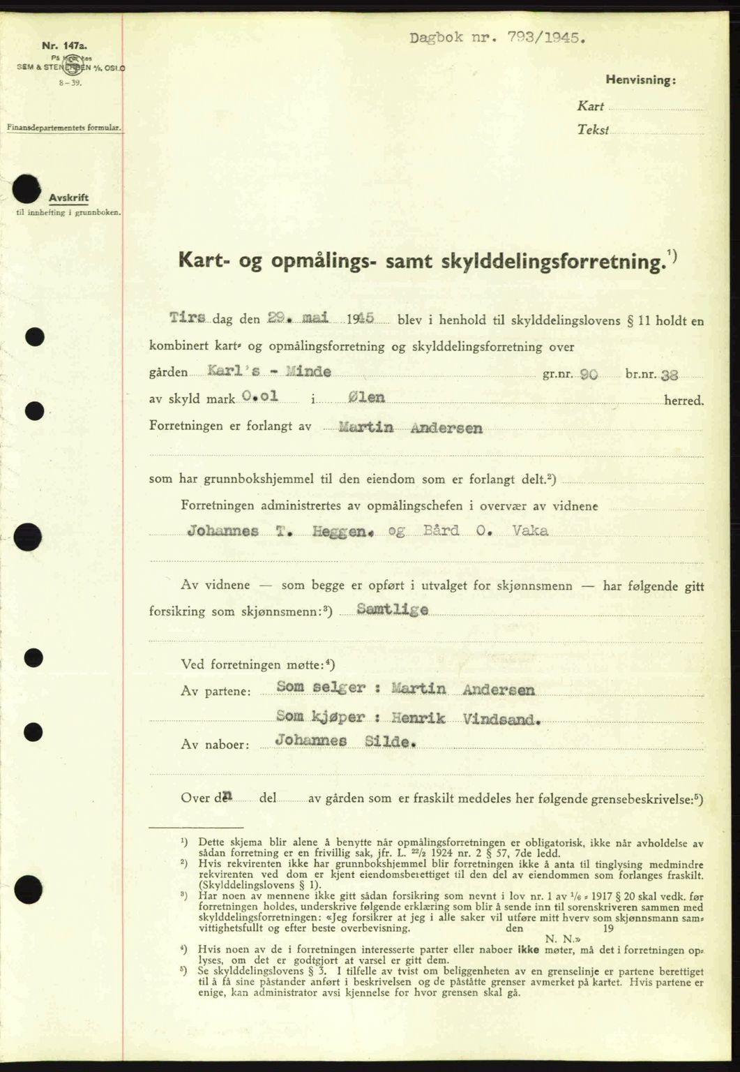 Sunnhordland sorenskrivar, AV/SAB-A-2401: Pantebok nr. A77, 1945-1945, Dagboknr: 793/1945