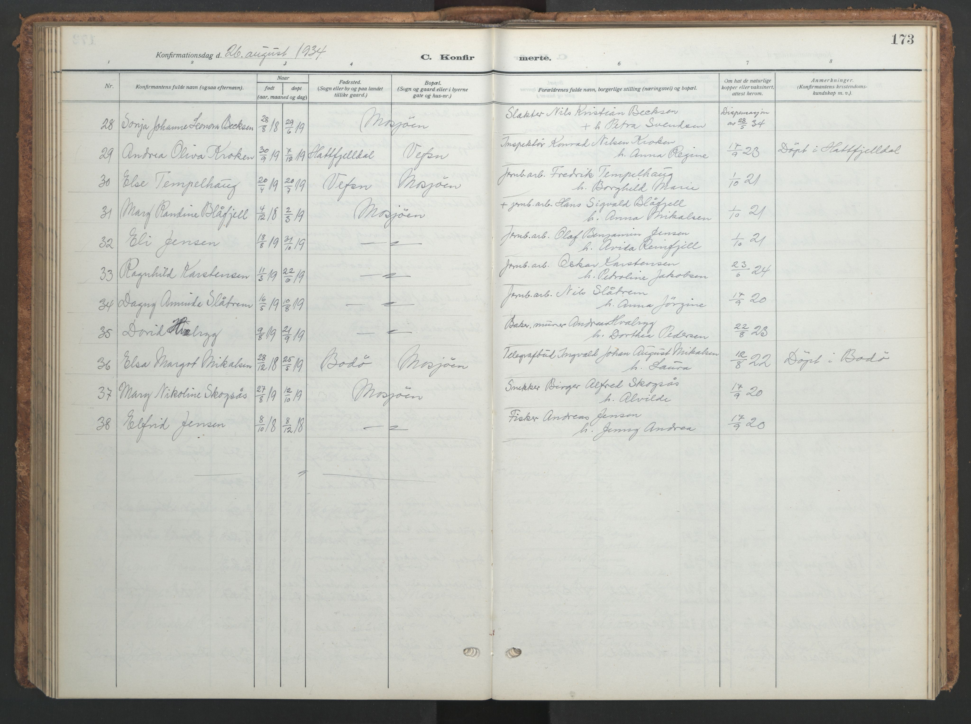 Ministerialprotokoller, klokkerbøker og fødselsregistre - Nordland, SAT/A-1459/820/L0303: Klokkerbok nr. 820C05, 1917-1952, s. 173