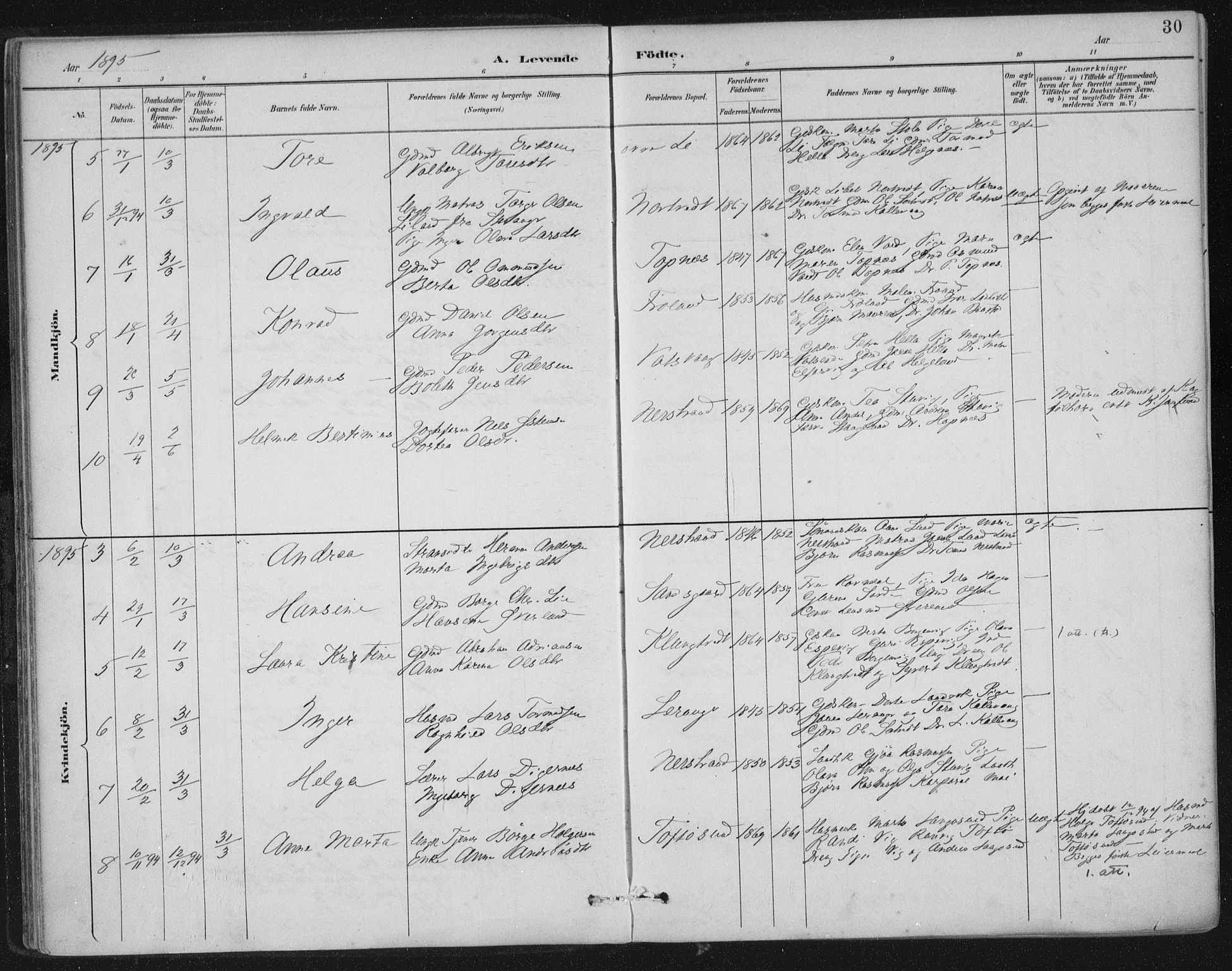 Nedstrand sokneprestkontor, SAST/A-101841/01/IV: Ministerialbok nr. A 12, 1887-1915, s. 30