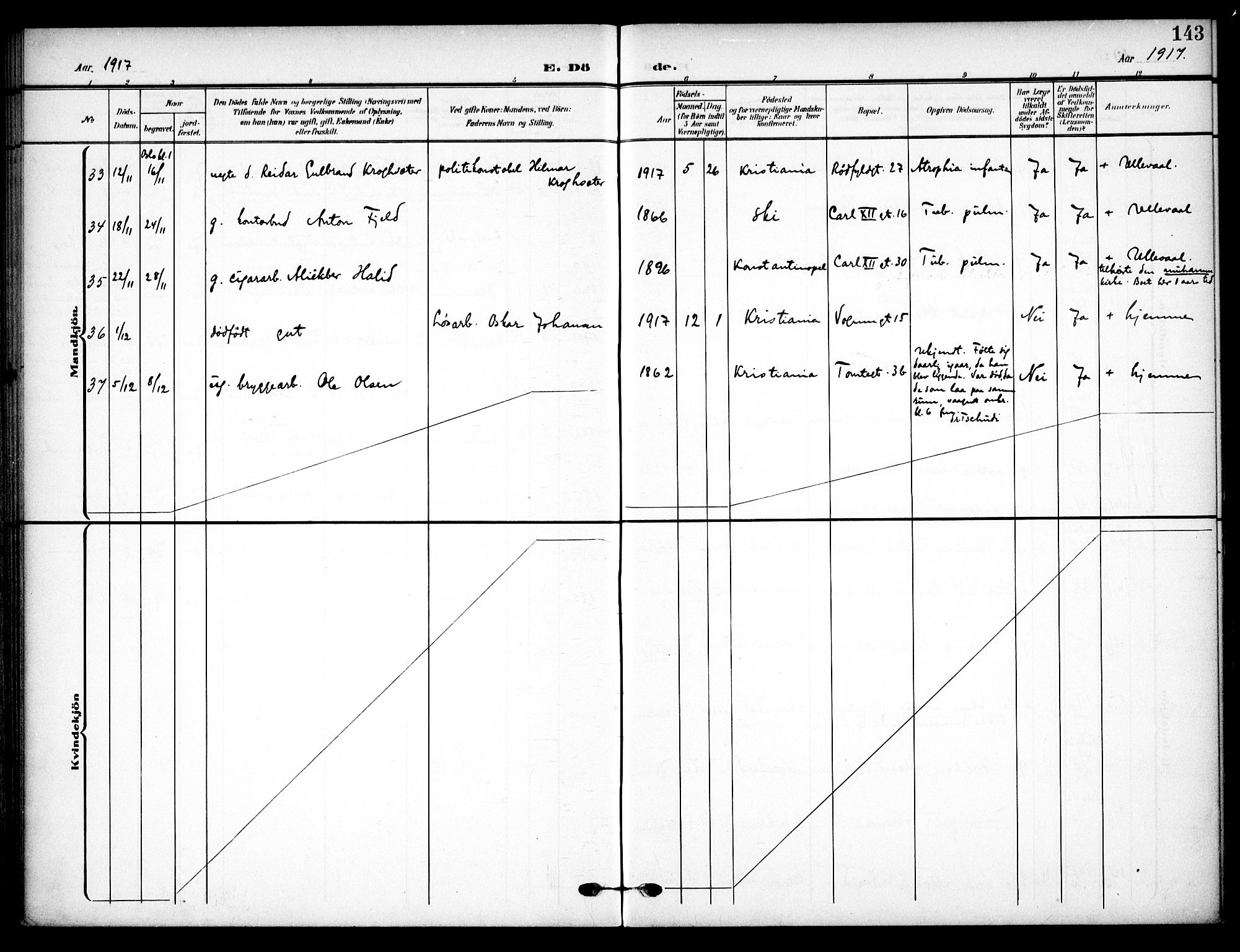 Vaterland prestekontor Kirkebøker, AV/SAO-A-10880/F/Fa/L0002: Ministerialbok nr. 2, 1907-1921, s. 143