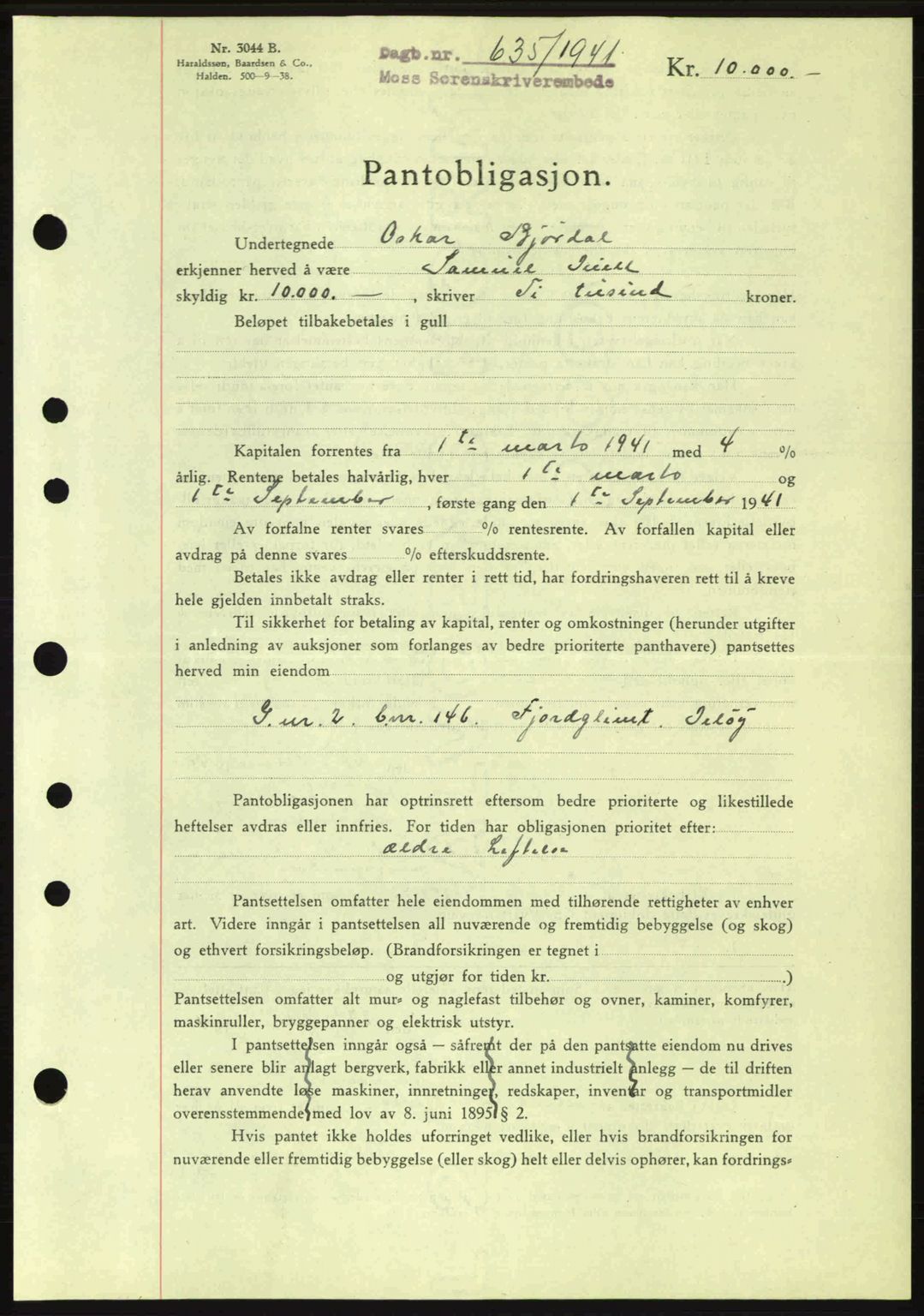 Moss sorenskriveri, SAO/A-10168: Pantebok nr. B10, 1940-1941, Dagboknr: 635/1941