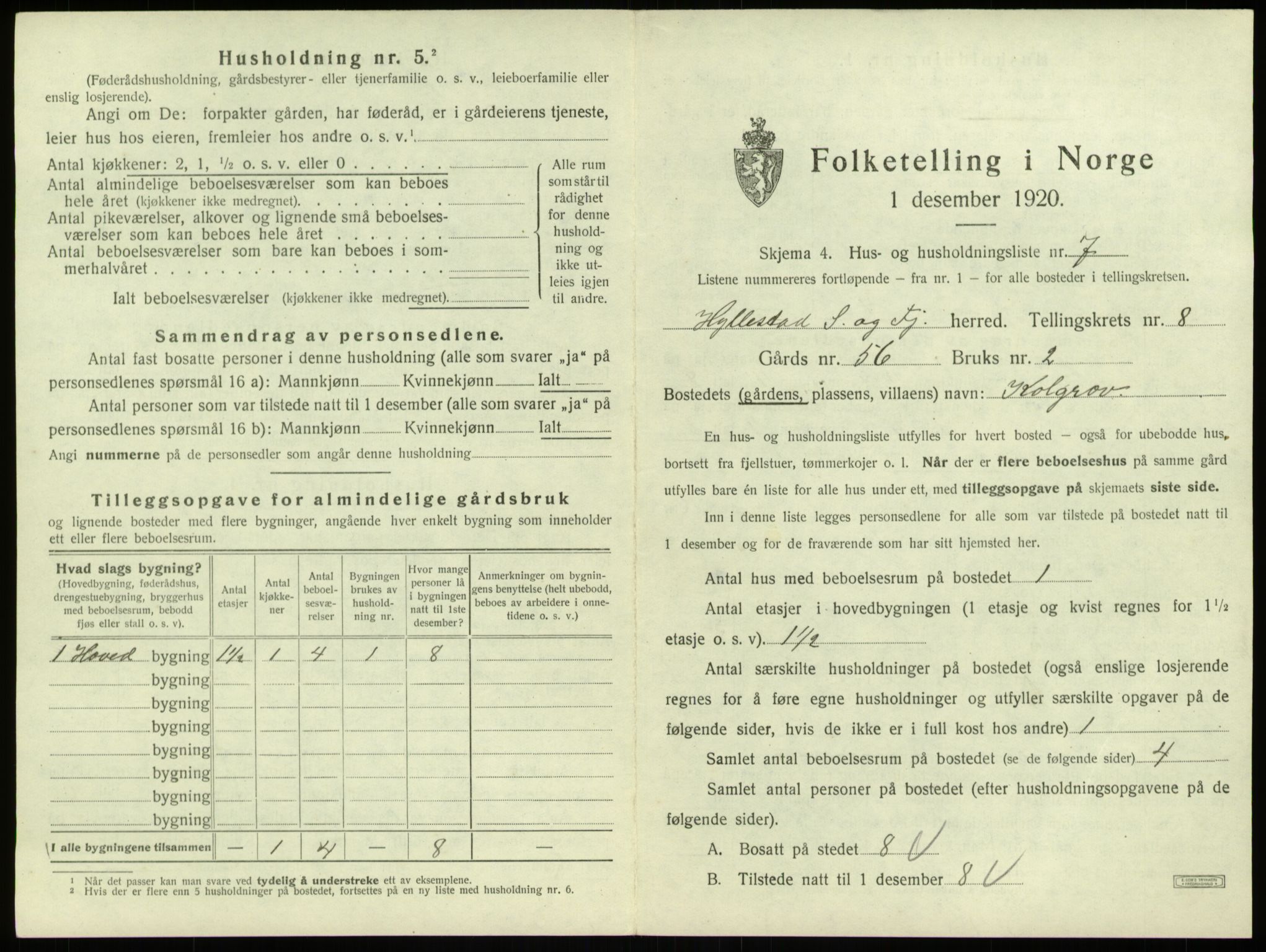 SAB, Folketelling 1920 for 1413 Hyllestad herred, 1920, s. 466
