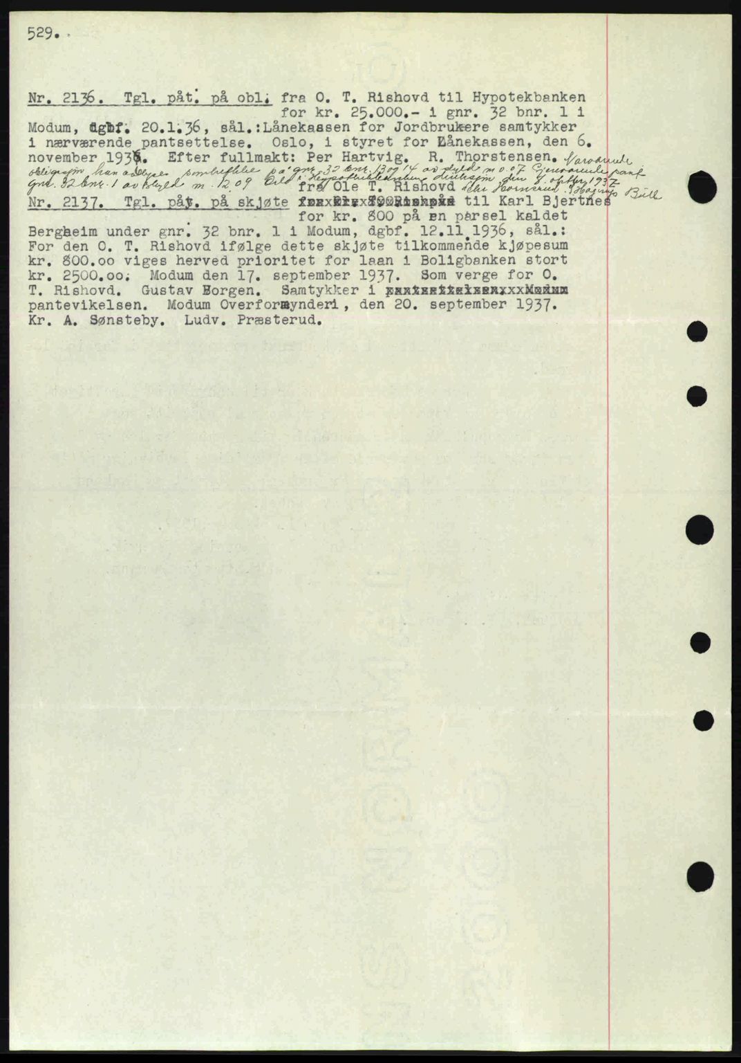 Eiker, Modum og Sigdal sorenskriveri, SAKO/A-123/G/Ga/Gab/L0036: Pantebok nr. A6, 1937-1937, Dagboknr: 2136/1937