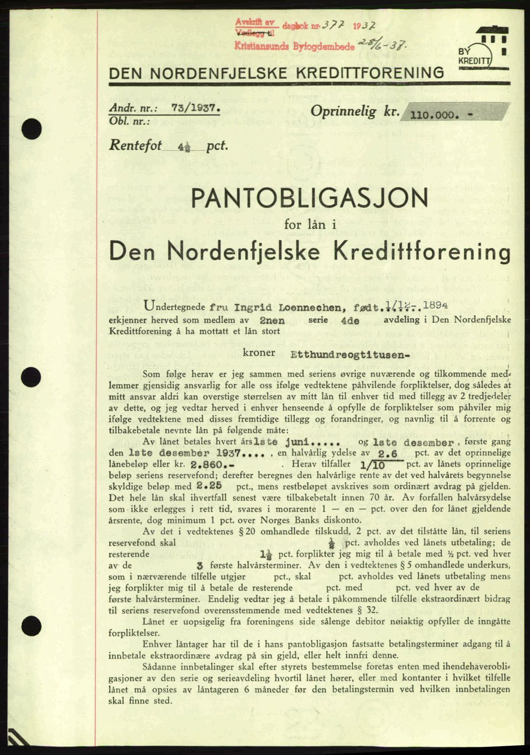 Kristiansund byfogd, SAT/A-4587/A/27: Pantebok nr. 29, 1936-1937, Dagboknr: 377/1937