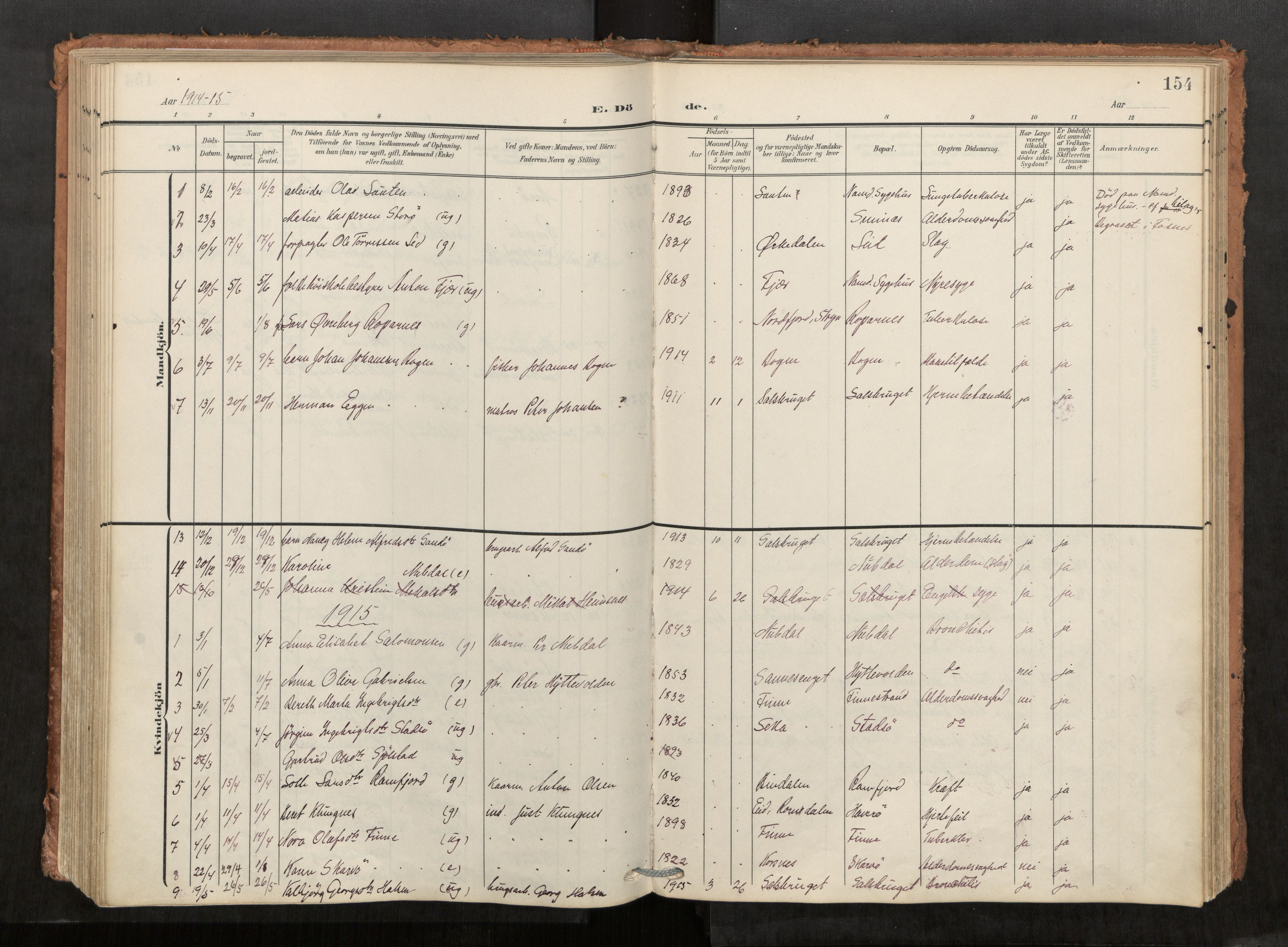 Kolvereid sokneprestkontor, AV/SAT-A-1171/H/Ha/Haa/L0001: Ministerialbok nr. 1, 1903-1922, s. 154