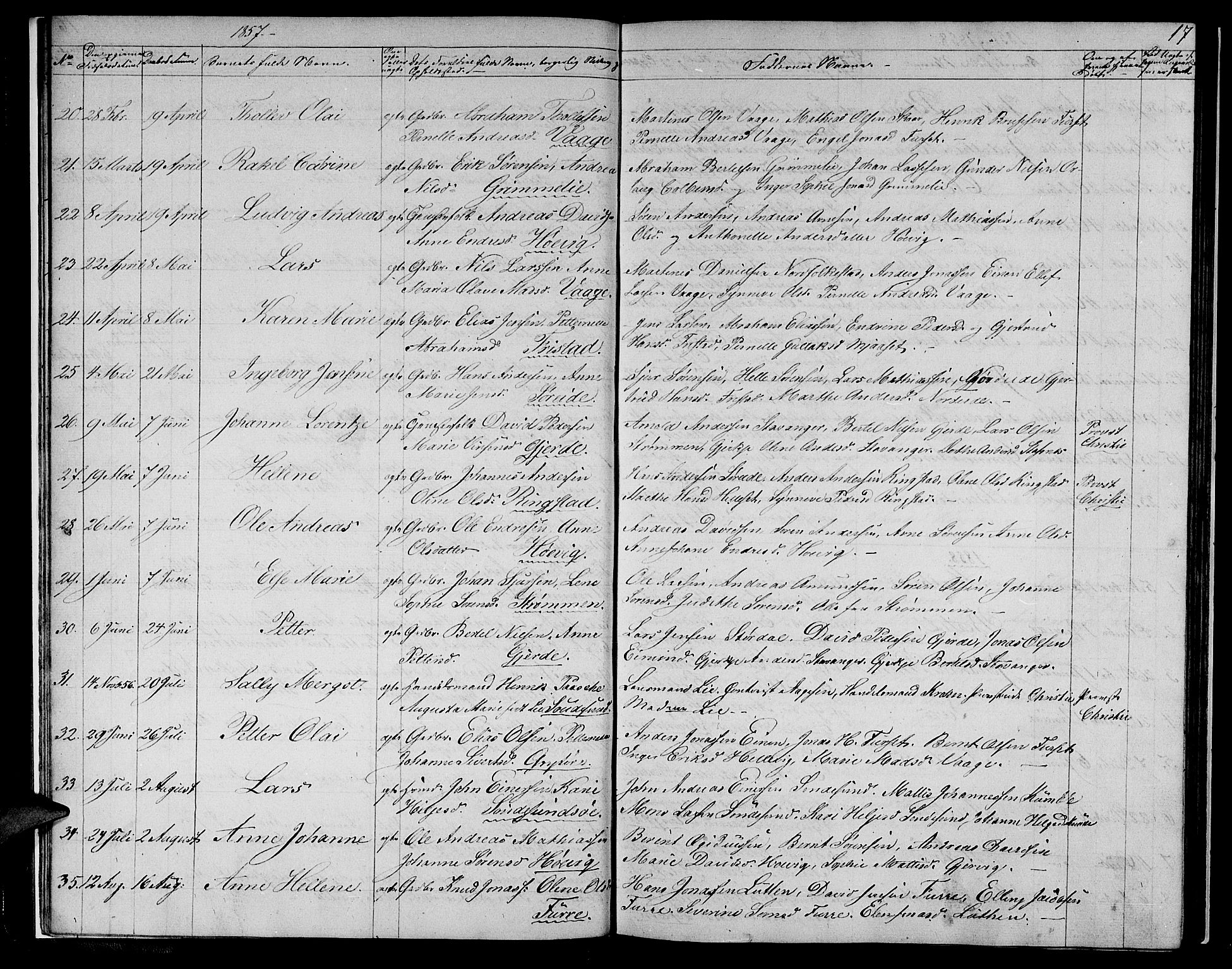 Askvoll sokneprestembete, AV/SAB-A-79501/H/Hab/Haba/L0001: Klokkerbok nr. A 1, 1853-1872, s. 17