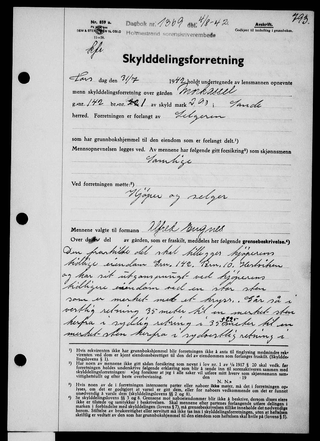 Holmestrand sorenskriveri, SAKO/A-67/G/Ga/Gaa/L0055: Pantebok nr. A-55, 1942-1942, Dagboknr: 1369/1942