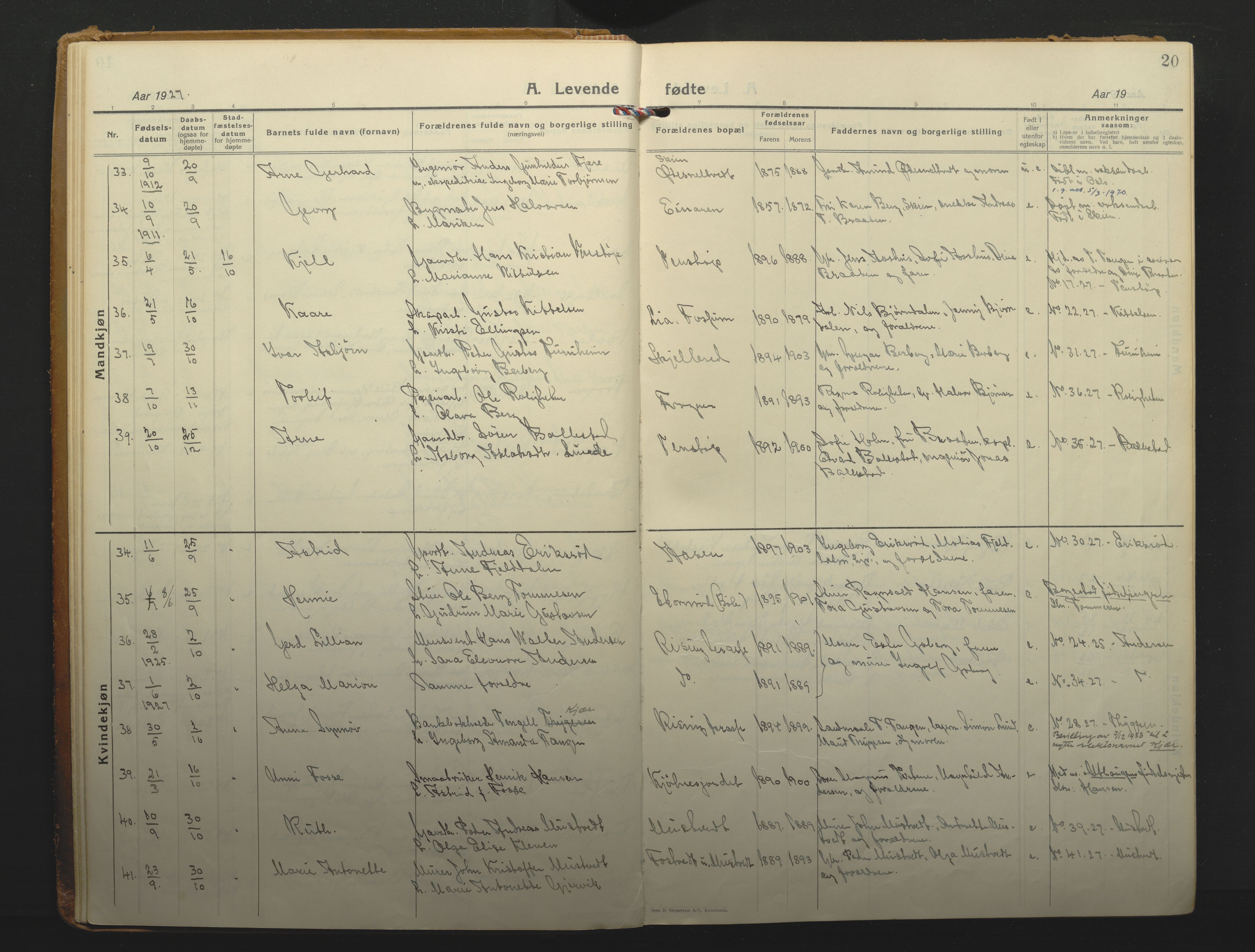 Gjerpen kirkebøker, SAKO/A-265/F/Fa/L0014: Ministerialbok nr. I 14, 1925-1938, s. 20