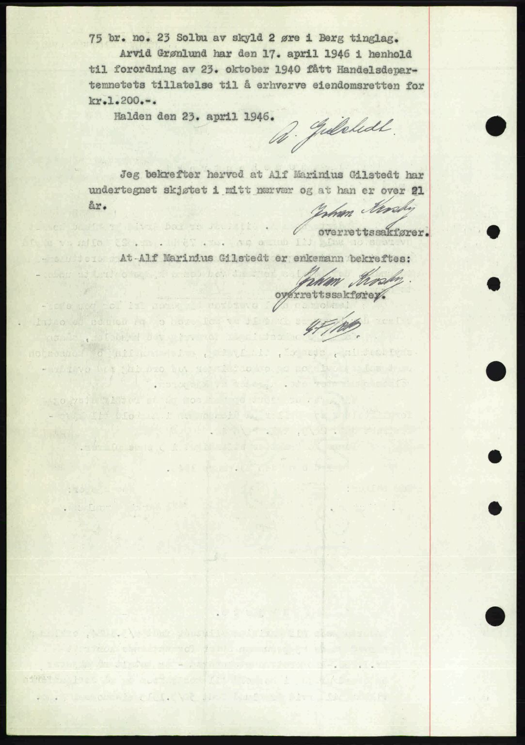 Idd og Marker sorenskriveri, AV/SAO-A-10283/G/Gb/Gbb/L0008: Pantebok nr. A8, 1946-1946, Dagboknr: 429/1946