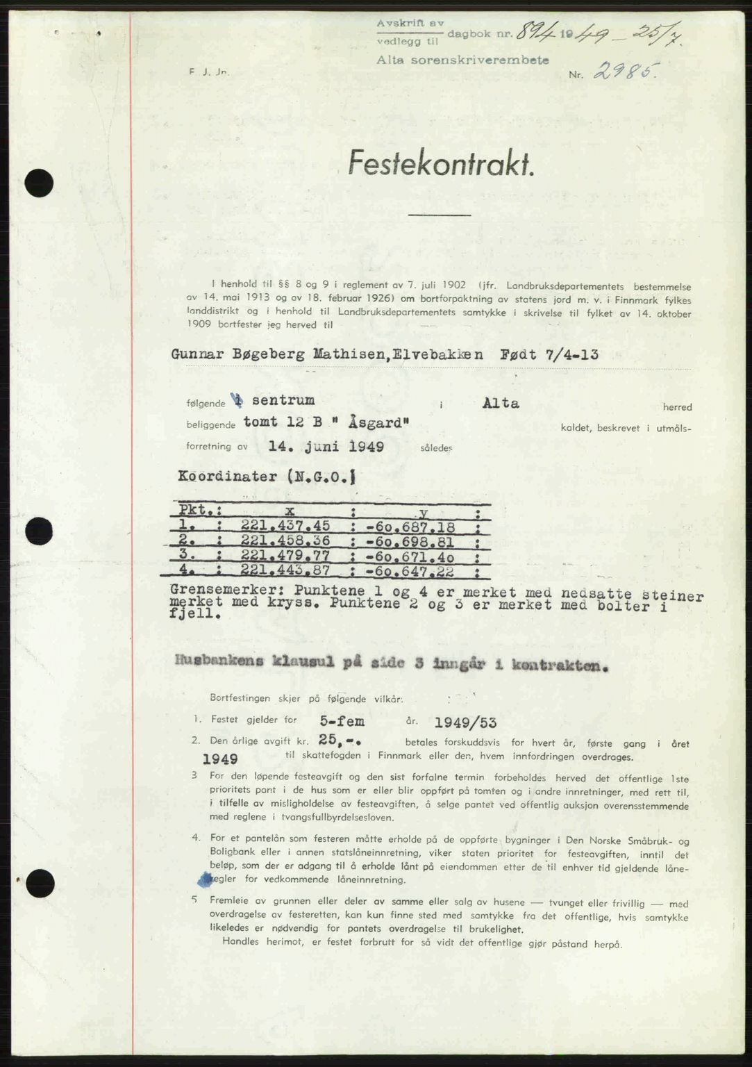 Alta fogderi/sorenskriveri, SATØ/SATØ-5/1/K/Kd/L0038pantebok: Pantebok nr. 41-42, 1949-1950, Dagboknr: 894/1949
