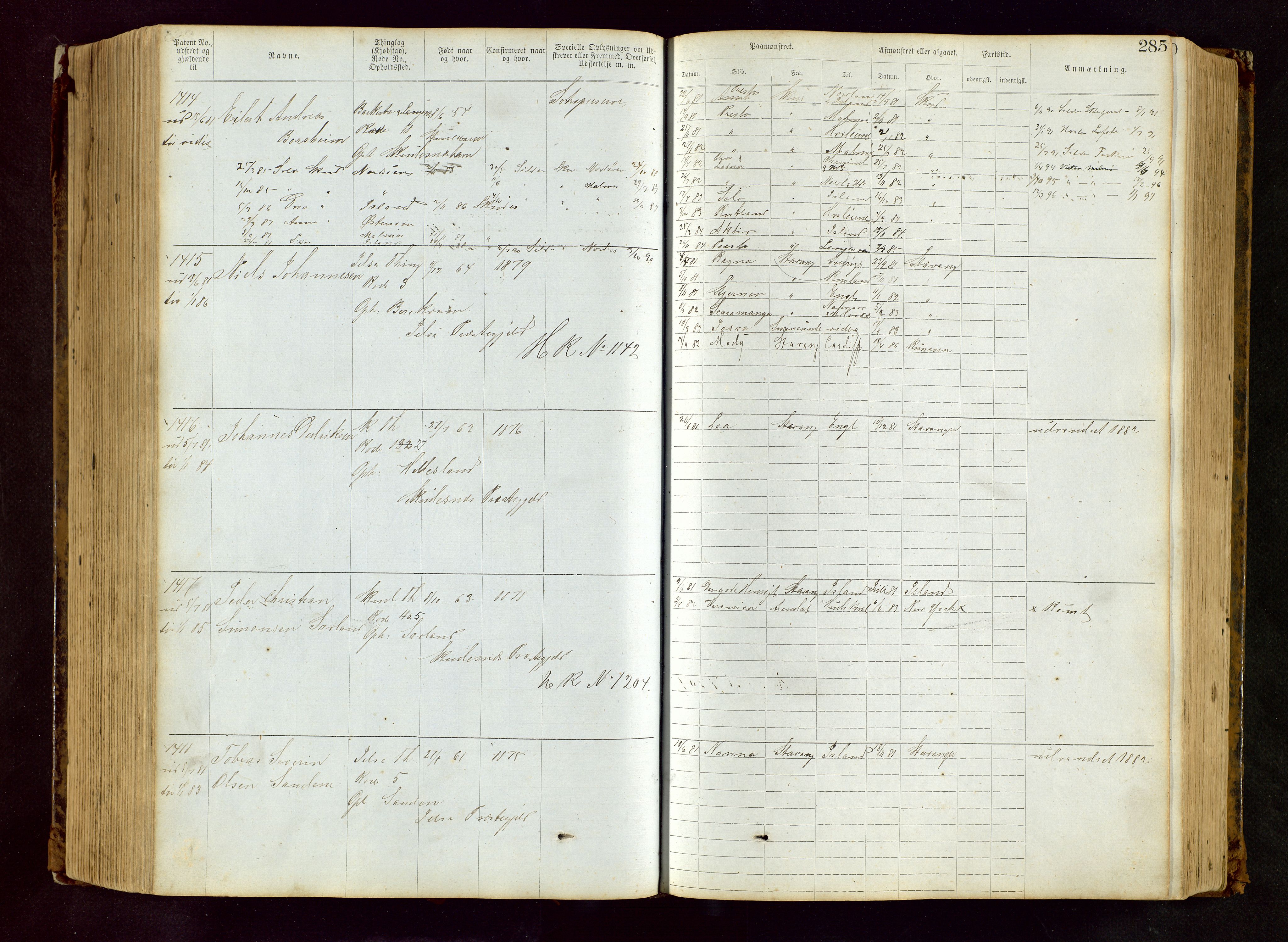 Haugesund sjømannskontor, AV/SAST-A-102007/F/Ff/L0002: Sjøfartsrulle Skudenes krets nr. 1-2719, 1868-1948, s. 285