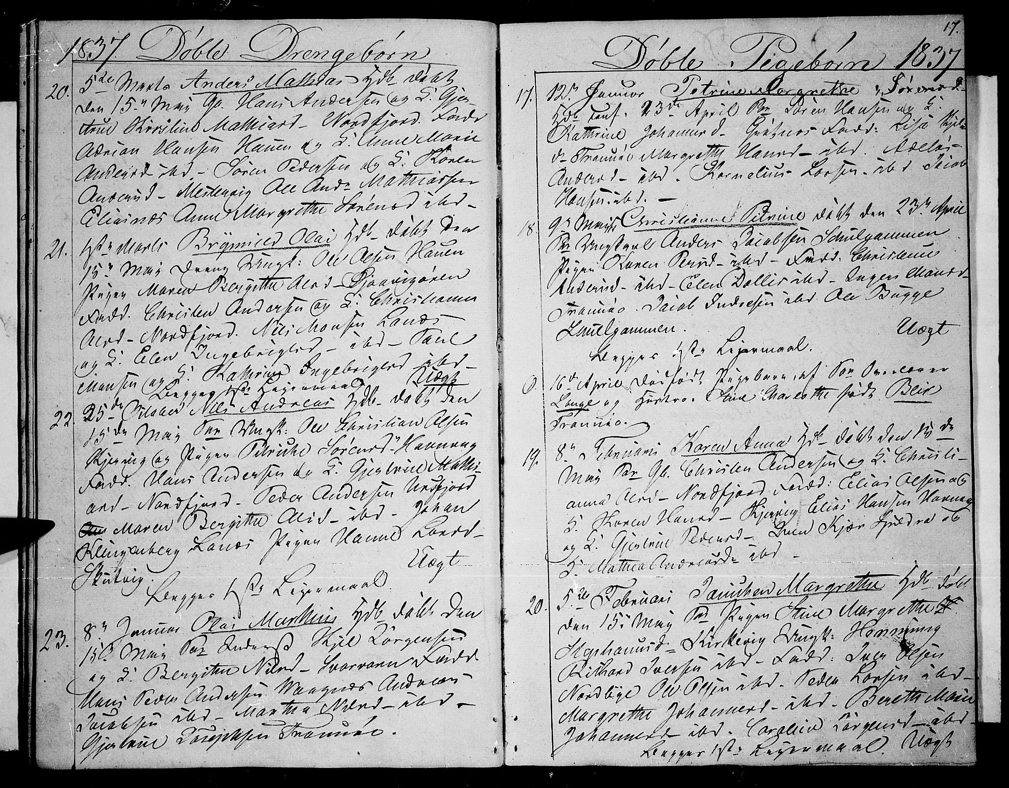 Tromsø sokneprestkontor/stiftsprosti/domprosti, AV/SATØ-S-1343/G/Gb/L0004klokker: Klokkerbok nr. 4, 1836-1840, s. 17