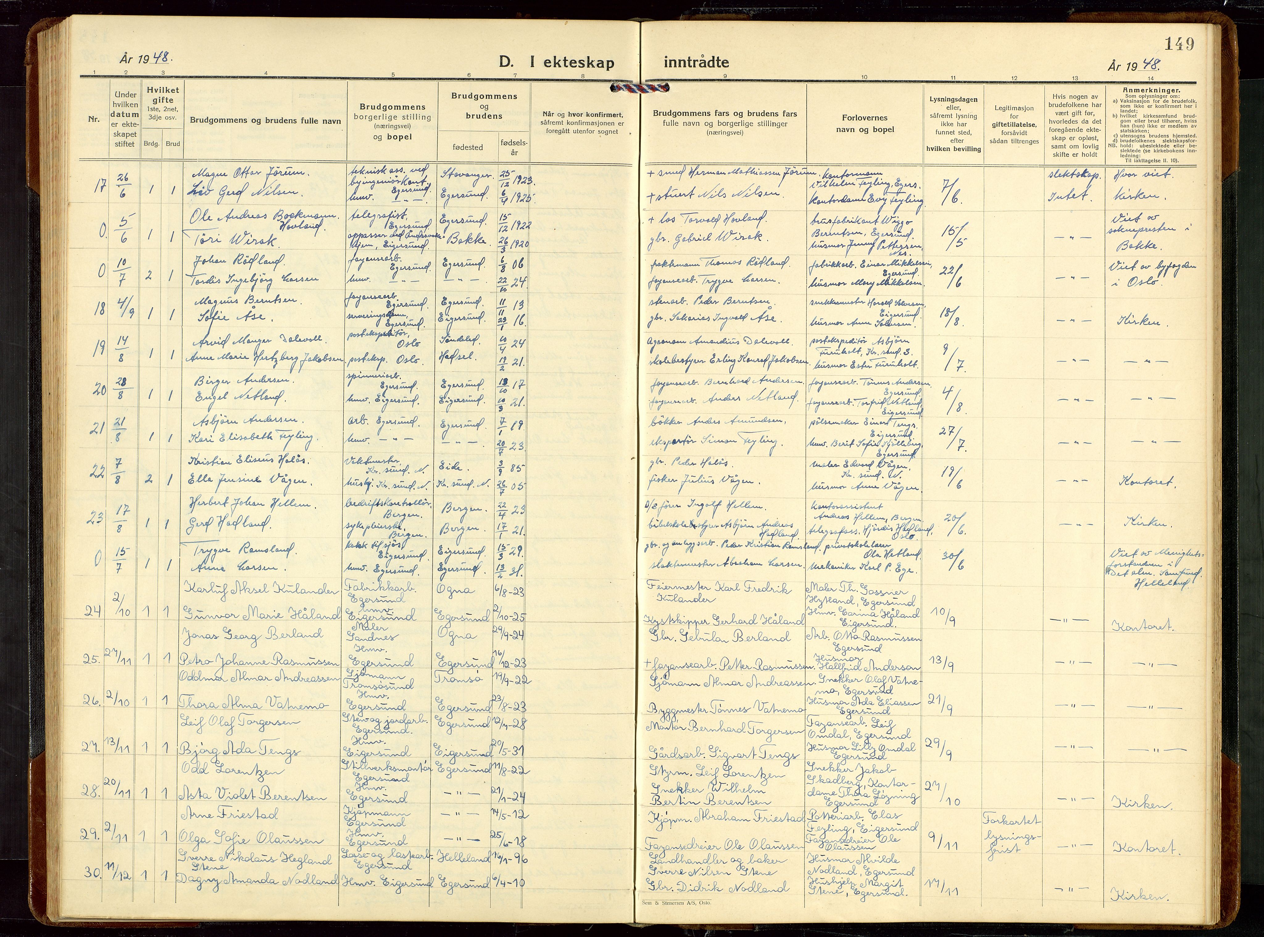 Eigersund sokneprestkontor, AV/SAST-A-101807/S09/L0014: Klokkerbok nr. B 14, 1931-1949, s. 149