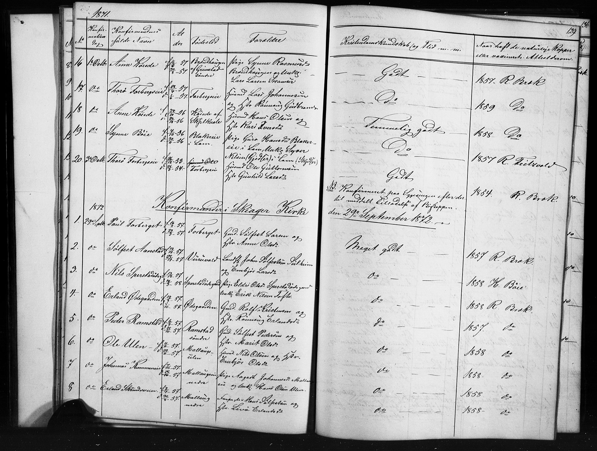 Skjåk prestekontor, AV/SAH-PREST-072/H/Ha/Hab/L0001: Klokkerbok nr. 1, 1865-1893, s. 129
