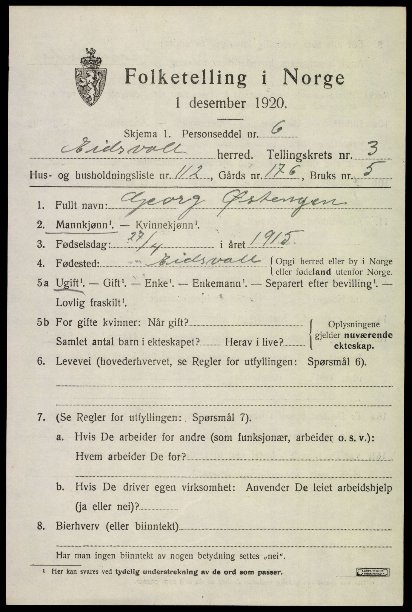 SAO, Folketelling 1920 for 0237 Eidsvoll herred, 1920, s. 8979