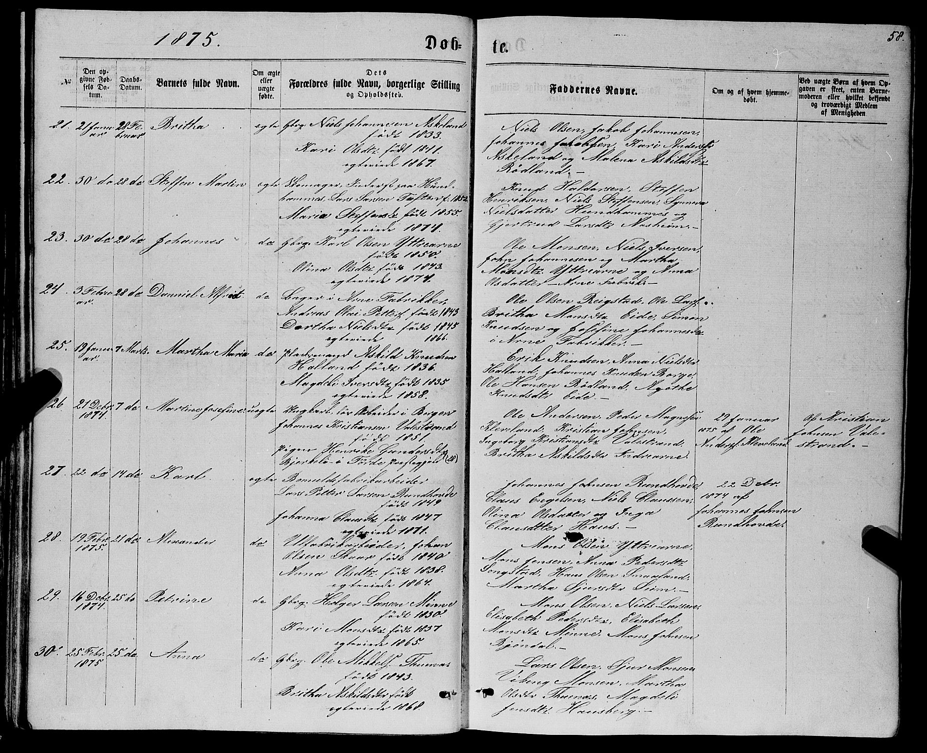 Haus sokneprestembete, AV/SAB-A-75601/H/Haa: Ministerialbok nr. A 18, 1871-1877, s. 58