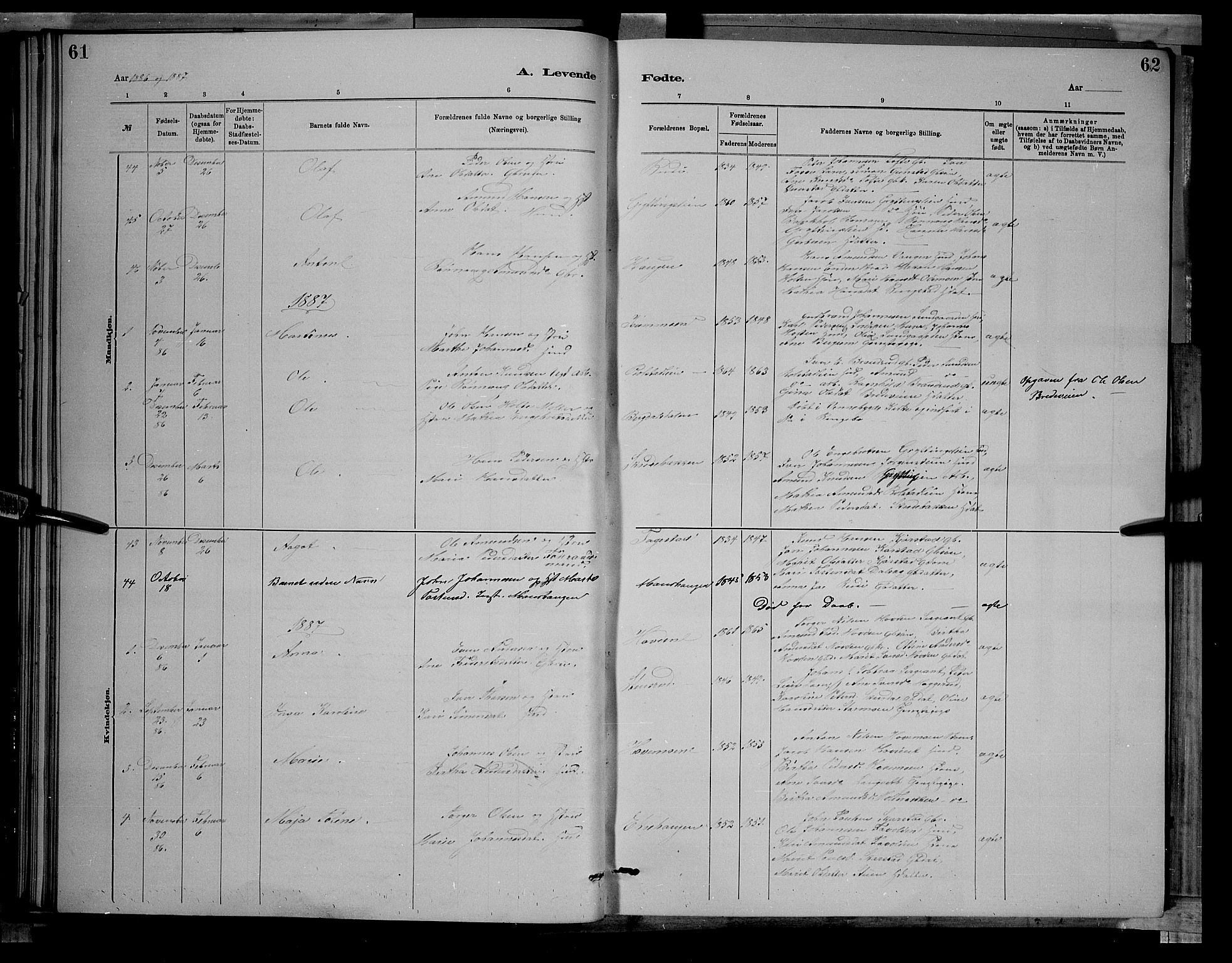 Sør-Fron prestekontor, AV/SAH-PREST-010/H/Ha/Hab/L0003: Klokkerbok nr. 3, 1884-1896, s. 61-62