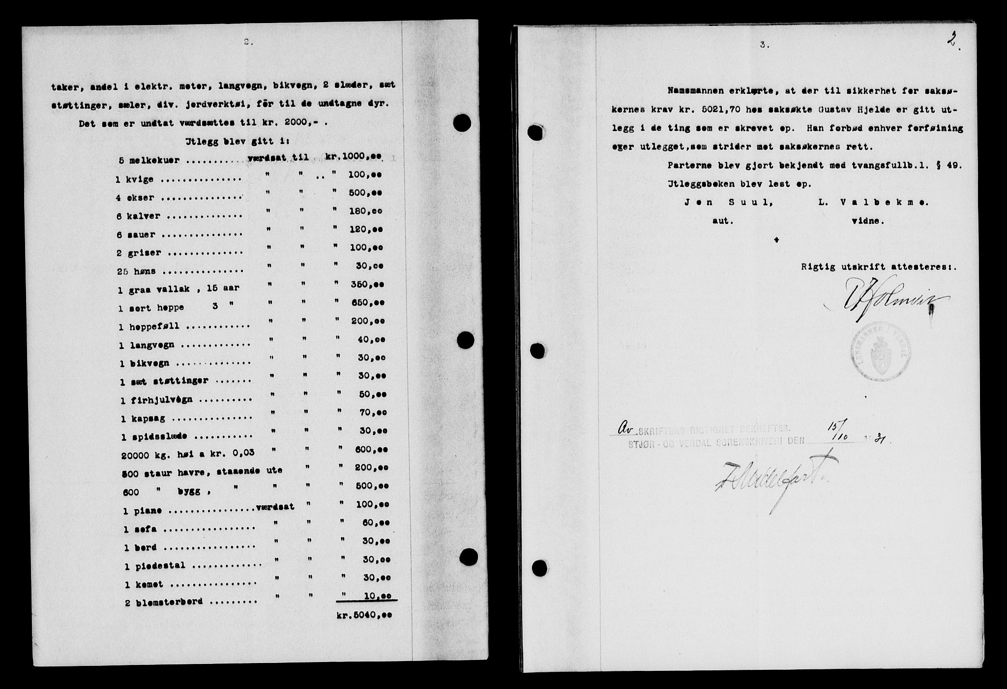 Stjør- og Verdal sorenskriveri, SAT/A-4167/1/2/2C/L0064: Pantebok nr. 32, 1931-1932, Tingl.dato: 15.10.1931