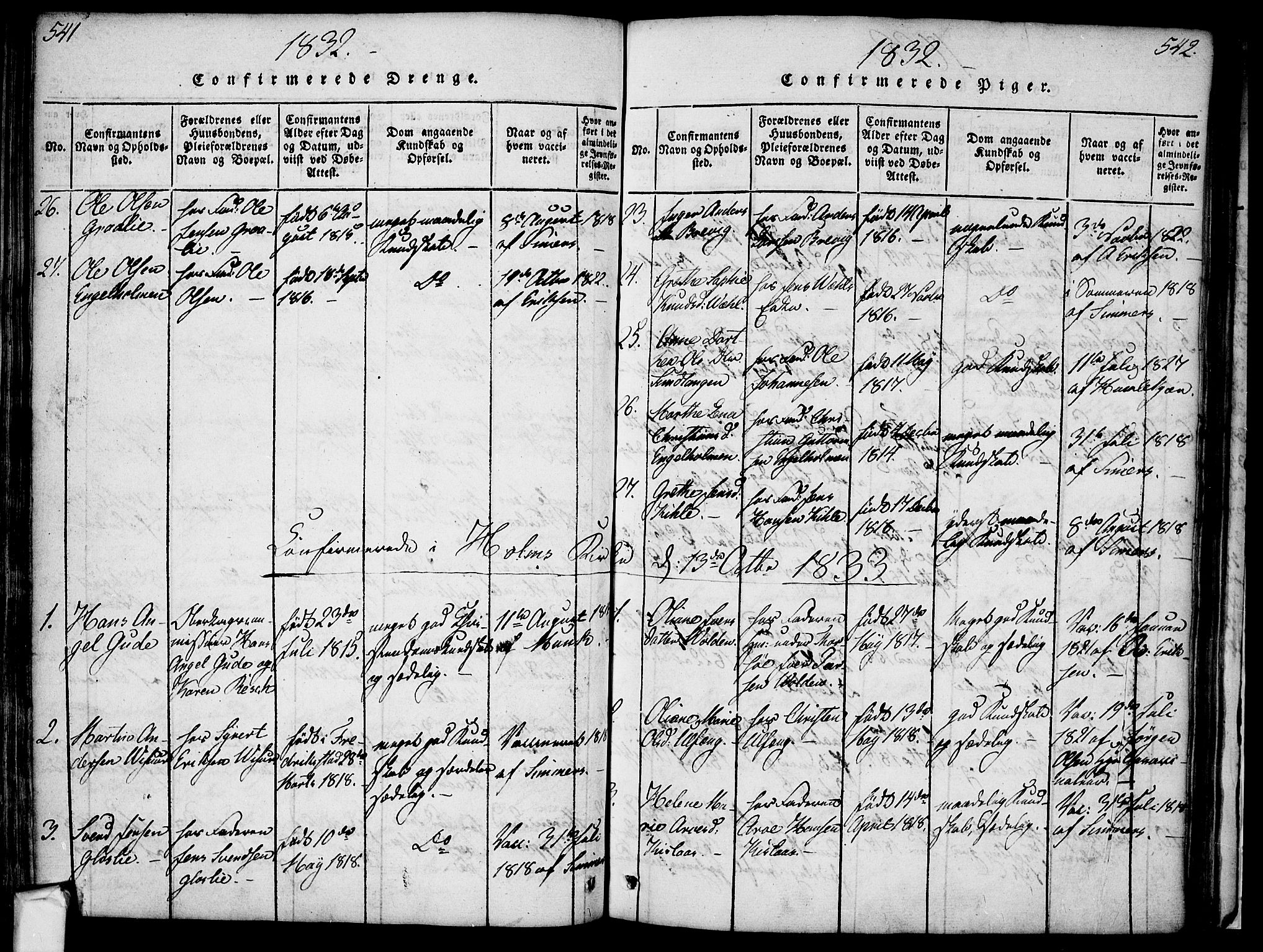 Borge prestekontor Kirkebøker, SAO/A-10903/F/Fa/L0003: Ministerialbok nr. I 3, 1815-1836, s. 541-542