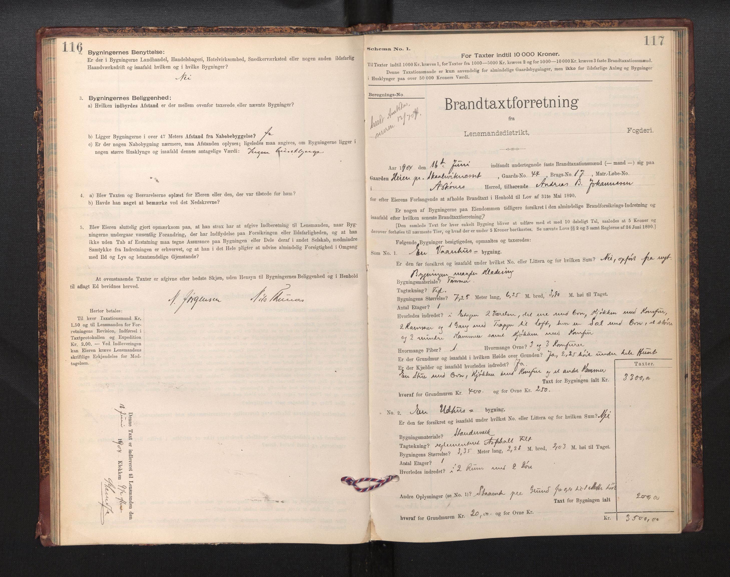 Lensmannen i Årstad, AV/SAB-A-36201/0012/L0013: Branntakstprotokoll,skjematakst, 1901-1907, s. 116-117