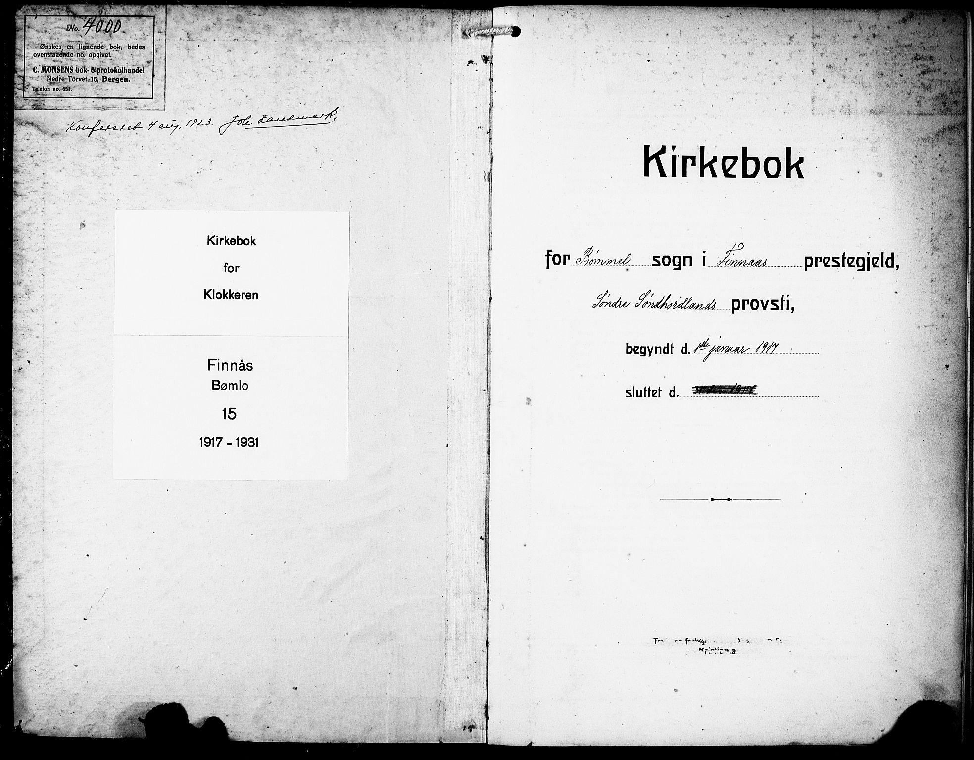 Finnås sokneprestembete, AV/SAB-A-99925/H/Ha/Hab/Habc/L0004: Klokkerbok nr. C 4, 1917-1931
