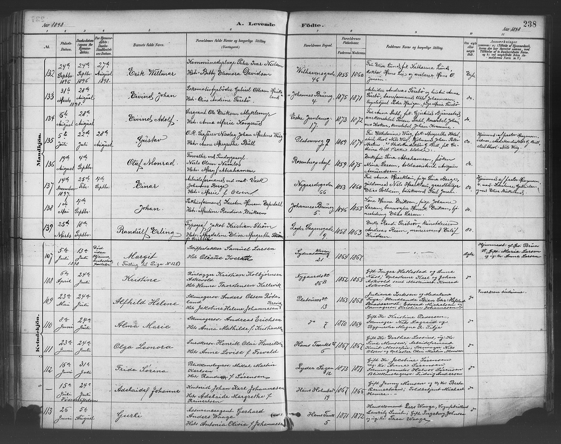Johanneskirken sokneprestembete, AV/SAB-A-76001/H/Hab: Klokkerbok nr. A 1, 1885-1900, s. 238
