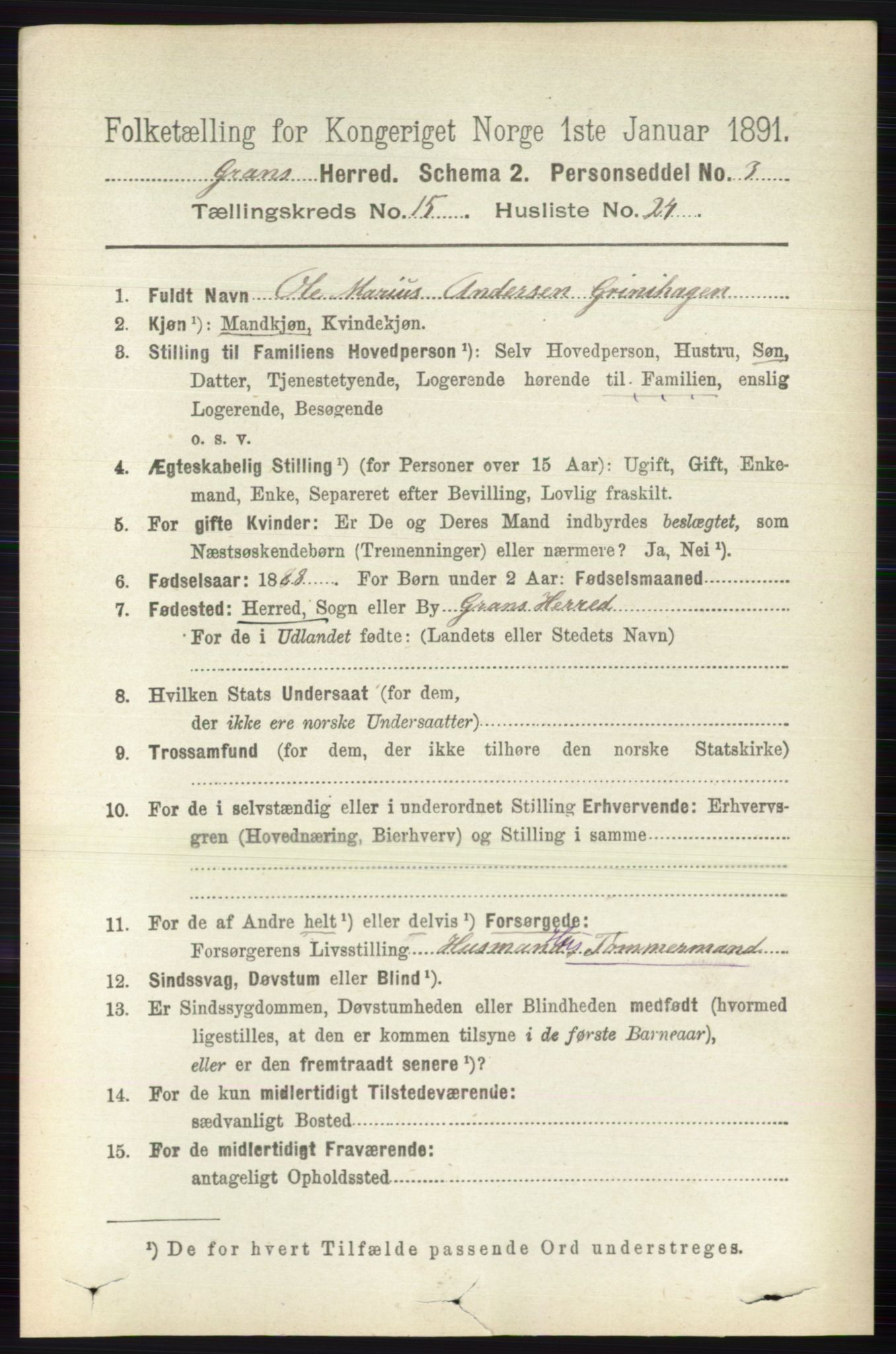 RA, Folketelling 1891 for 0534 Gran herred, 1891, s. 7735