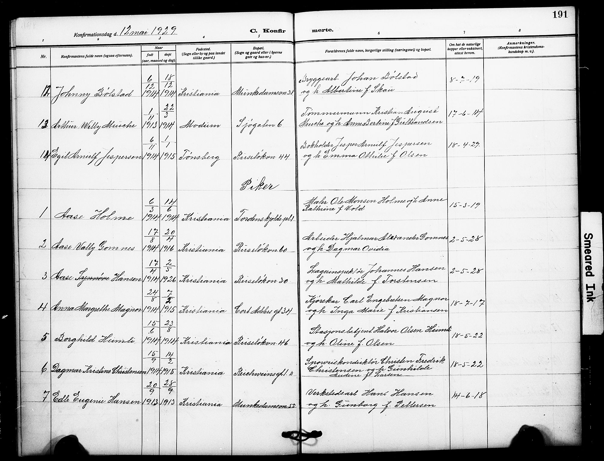 Johannes prestekontor Kirkebøker, AV/SAO-A-10852/F/Fa/L0011: Ministerialbok nr. 11, 1908-1921, s. 191