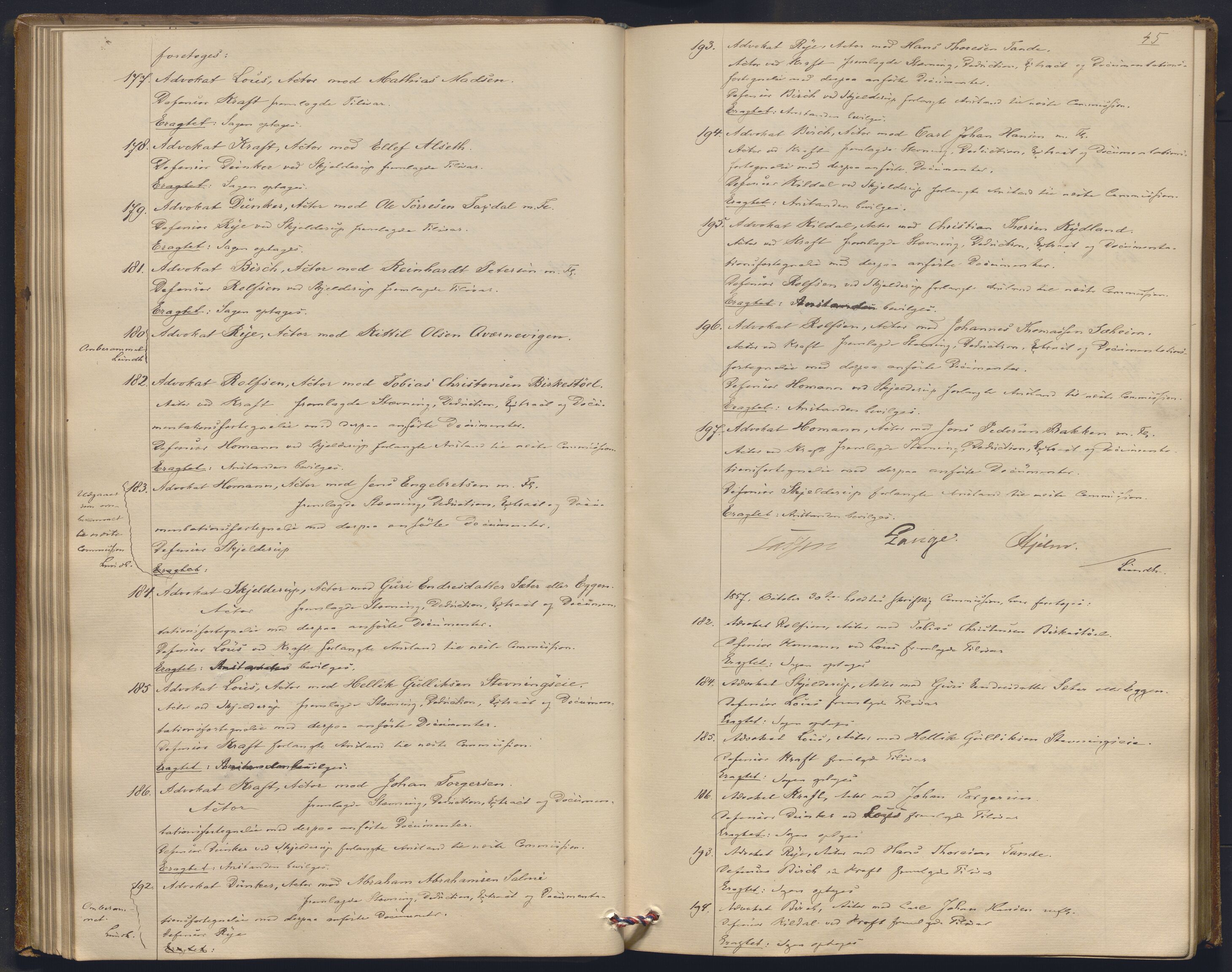 Høyesterett, AV/RA-S-1002/E/Ef/L0010: Protokoll over saker som gikk til skriftlig behandling, 1856-1861, s. 44b-45a
