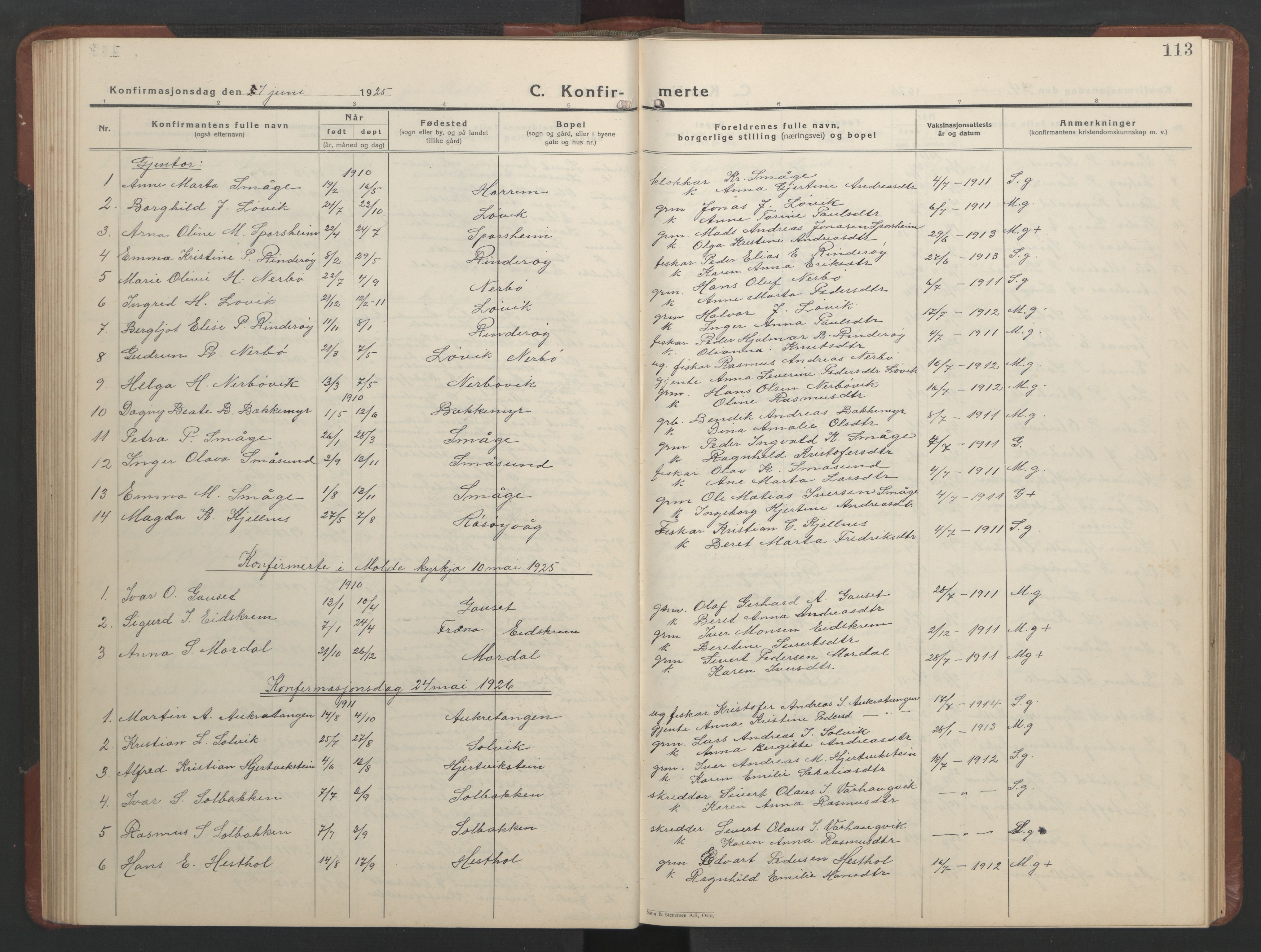 Ministerialprotokoller, klokkerbøker og fødselsregistre - Møre og Romsdal, SAT/A-1454/560/L0726: Klokkerbok nr. 560C03, 1928-1952, s. 113