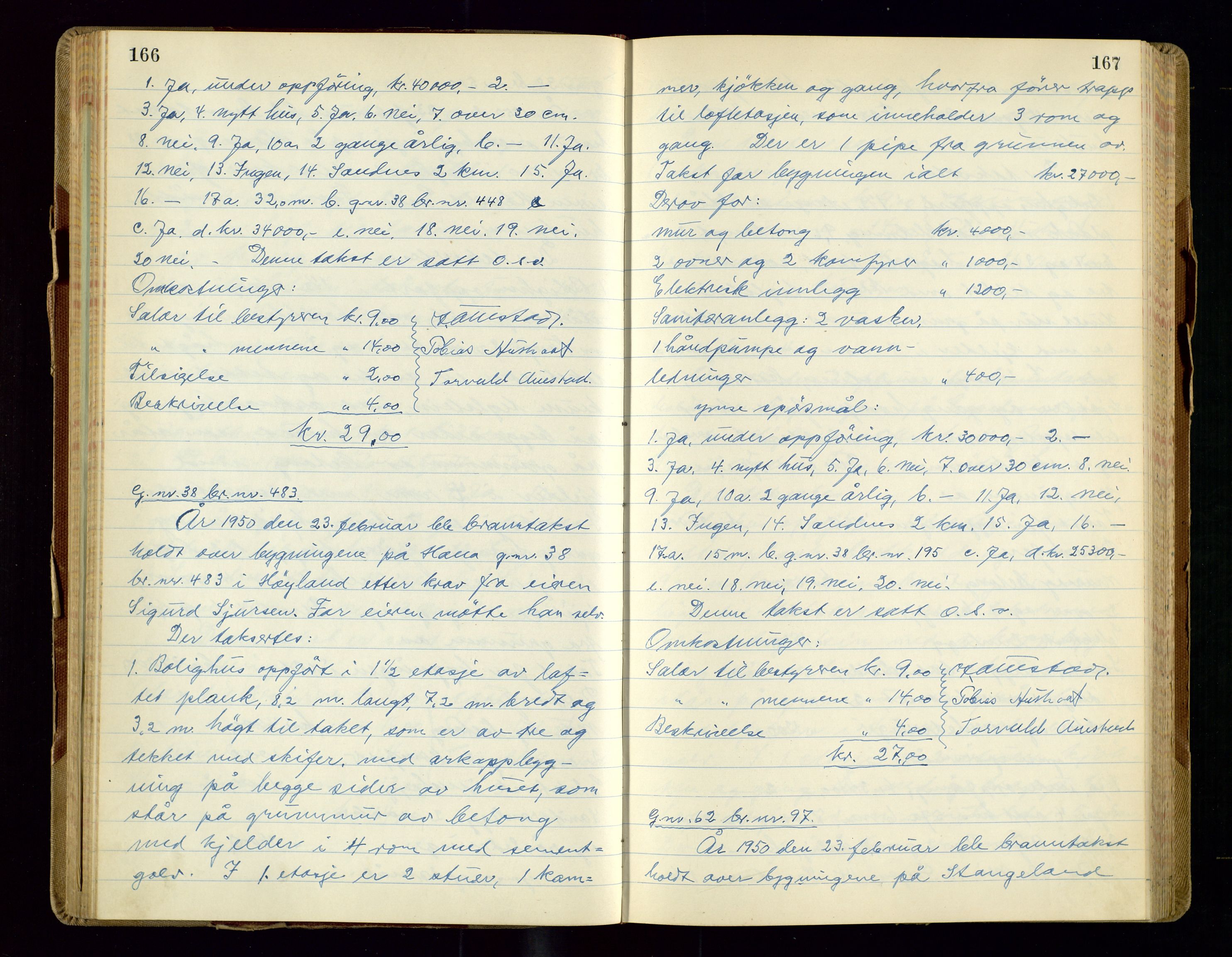Høyland/Sandnes lensmannskontor, AV/SAST-A-100166/Goa/L0012: "Branntakstprotokoll", 1949-1951, s. 166-167