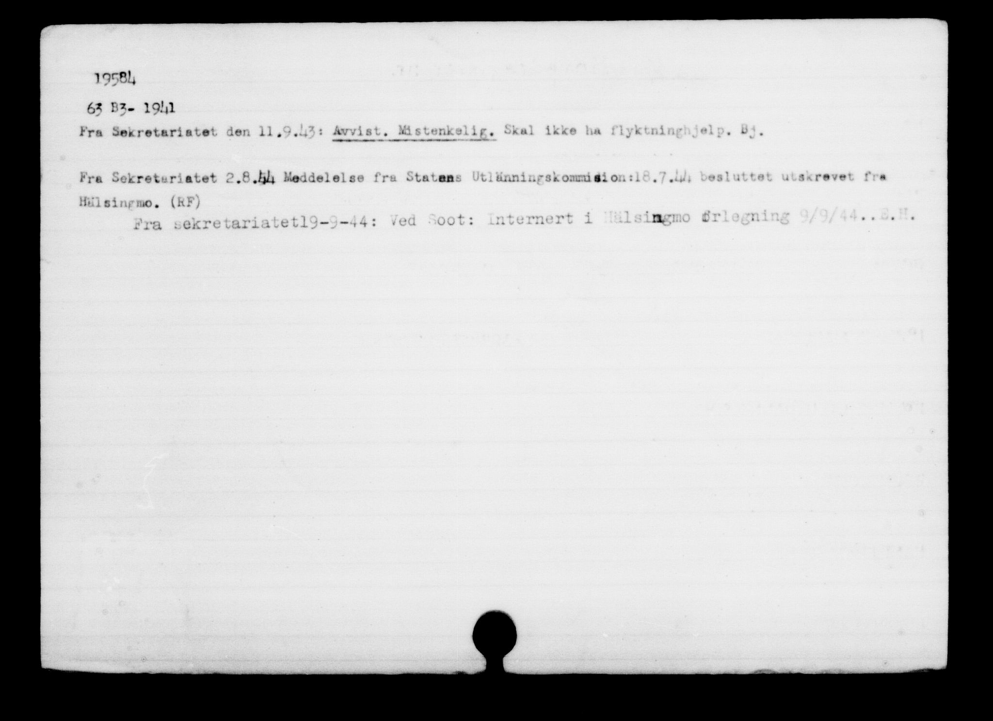 Utenriksstasjonene, Legasjonen i Stockholm, Flyktningkontoret, AV/RA-S-6753/V/Va/L0001: Kjesäterkartoteket, flyktninger med registreringsnr. 1-1000, 1940-1945, s. 1024