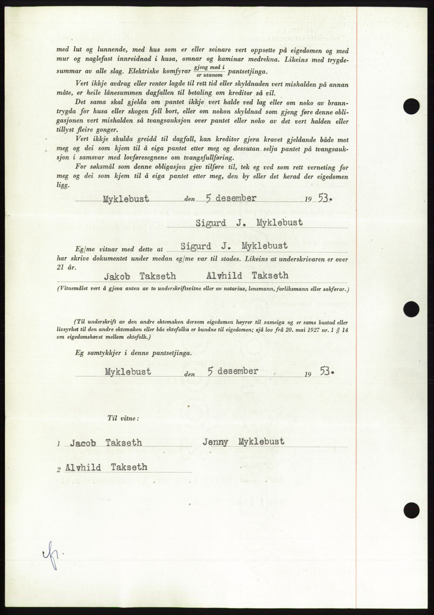 Søre Sunnmøre sorenskriveri, AV/SAT-A-4122/1/2/2C/L0124: Pantebok nr. 12B, 1953-1954, Dagboknr: 3115/1953