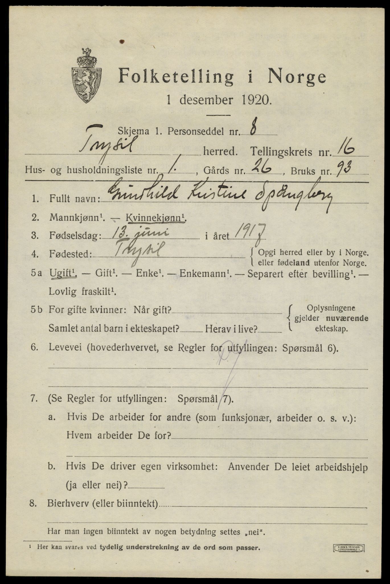 SAH, Folketelling 1920 for 0428 Trysil herred, 1920, s. 9435