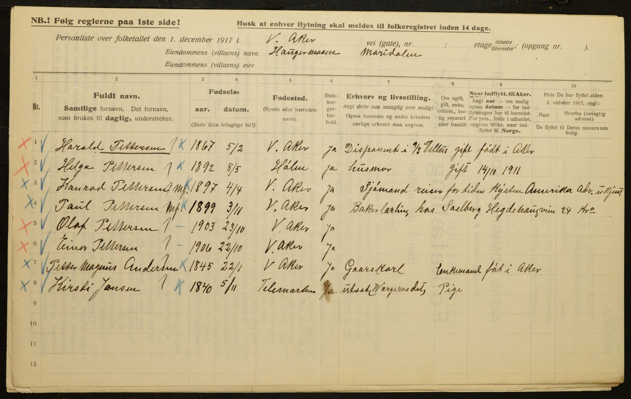 OBA, Kommunal folketelling 1.12.1917 for Aker, 1917, s. 11667