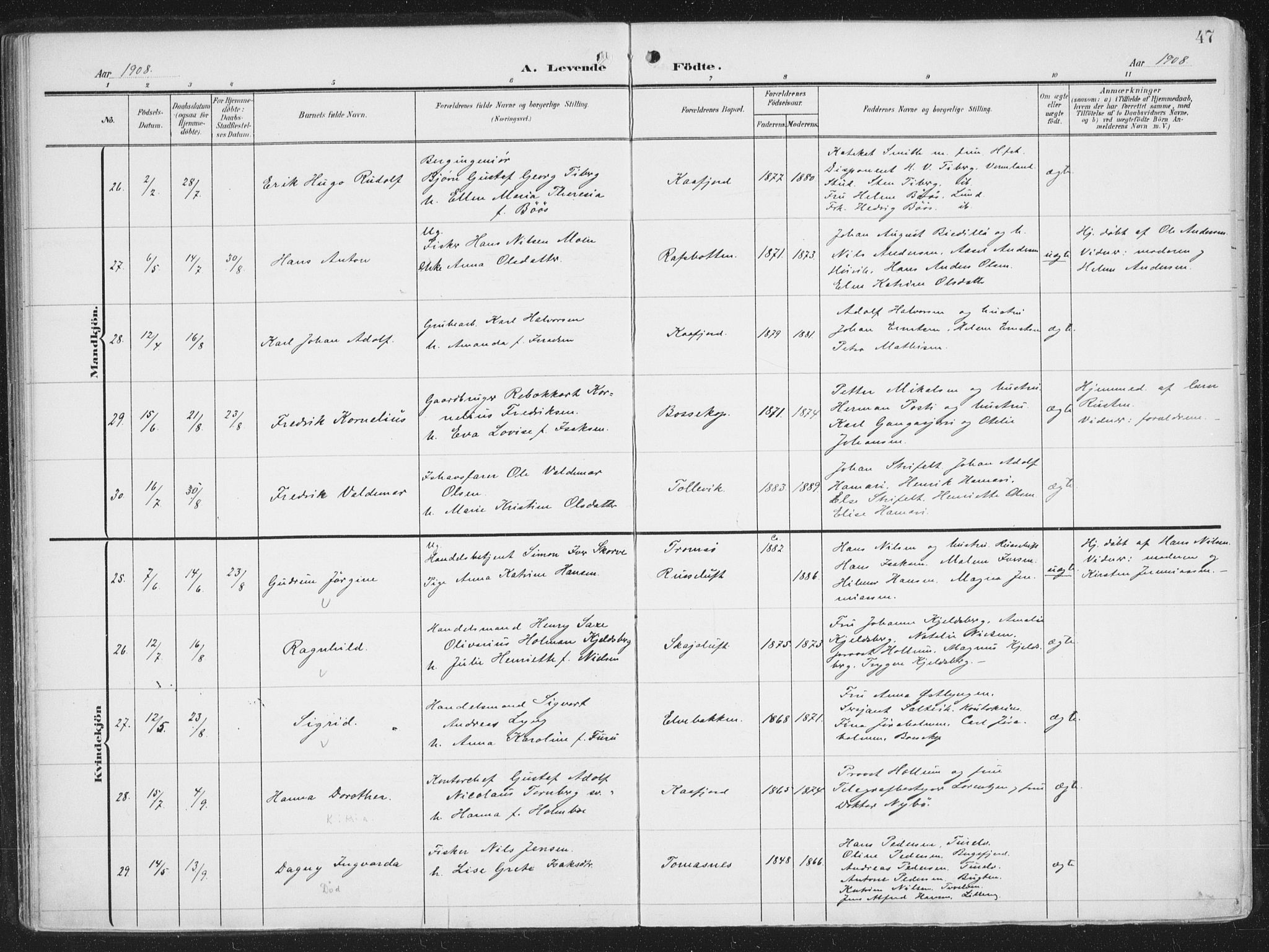 Alta sokneprestkontor, AV/SATØ-S-1338/H/Ha/L0005.kirke: Ministerialbok nr. 5, 1904-1918, s. 47