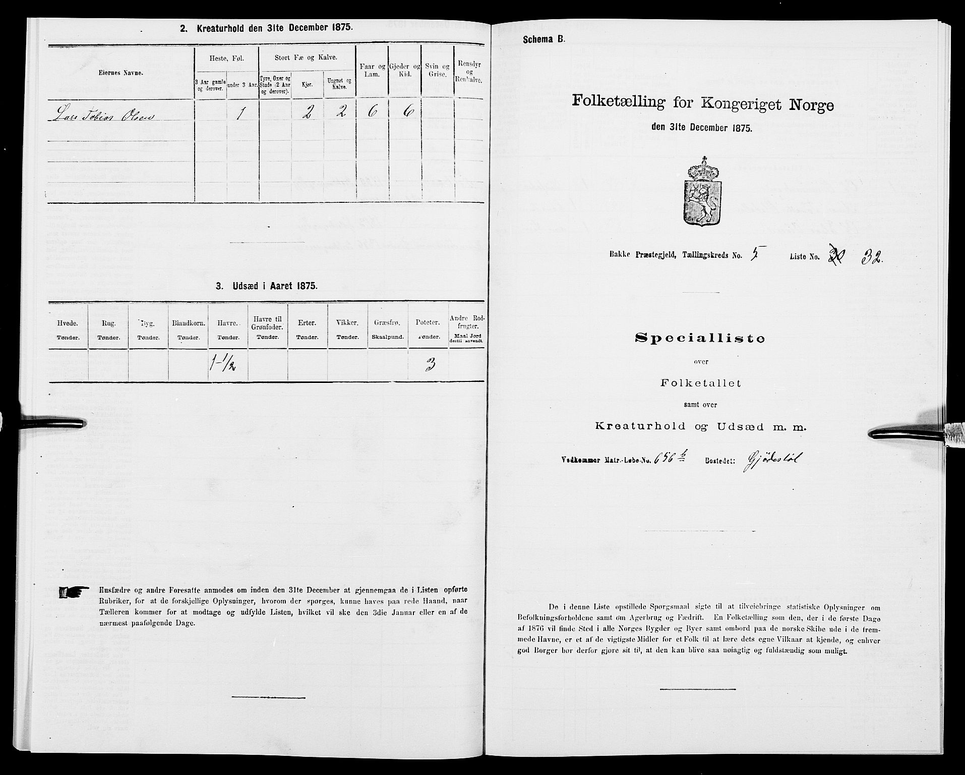 SAK, Folketelling 1875 for 1045P Bakke prestegjeld, 1875, s. 549