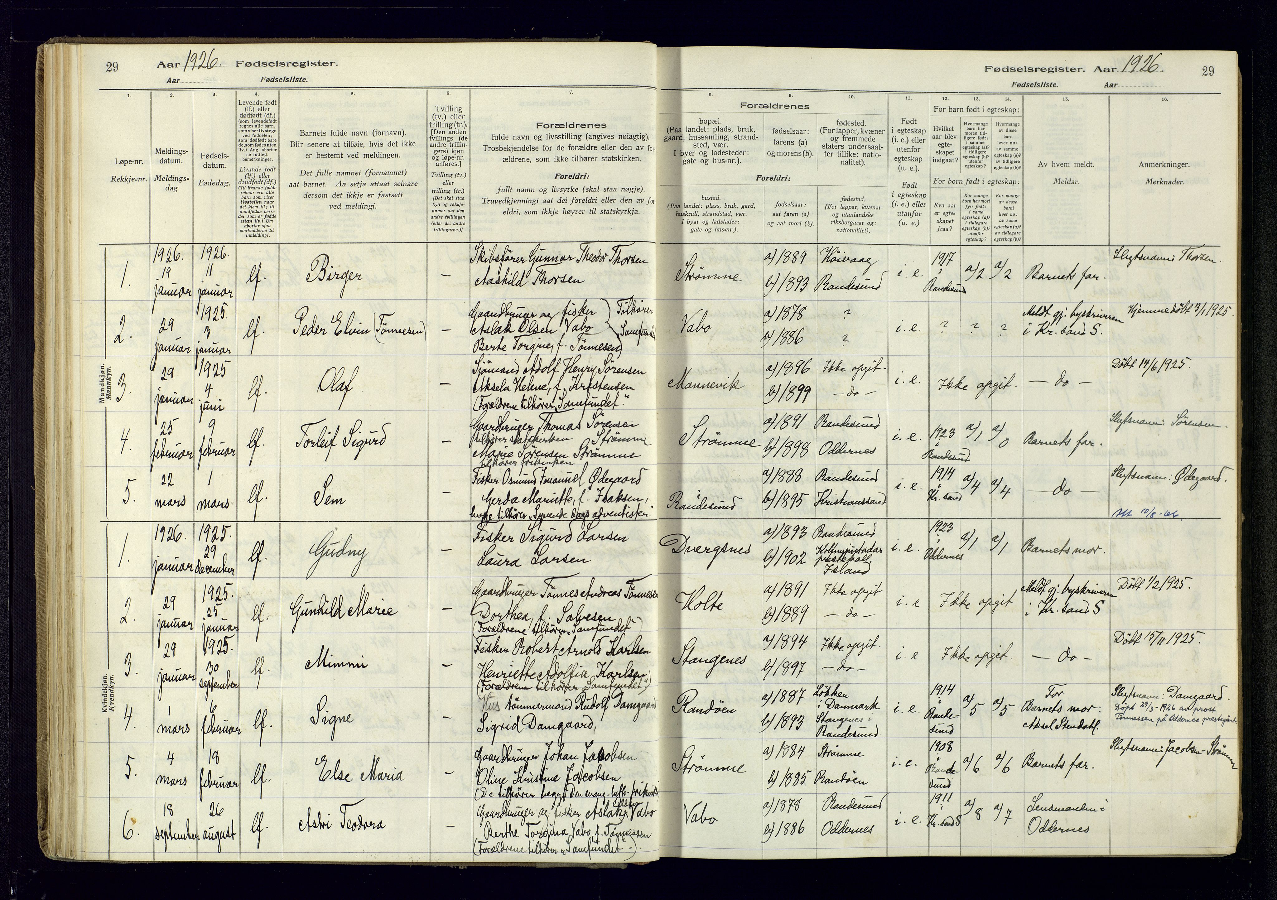 Oddernes sokneprestkontor, AV/SAK-1111-0033/J/Ja/L0007: Fødselsregister nr. 7, 1916-1971, s. 29