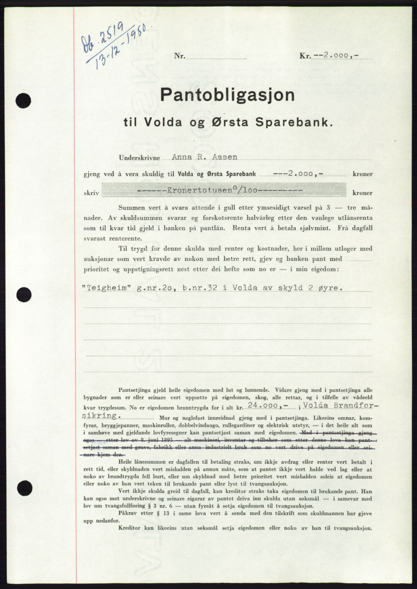 Søre Sunnmøre sorenskriveri, SAT/A-4122/1/2/2C/L0119: Pantebok nr. 7B, 1950-1951, Dagboknr: 2519/1950