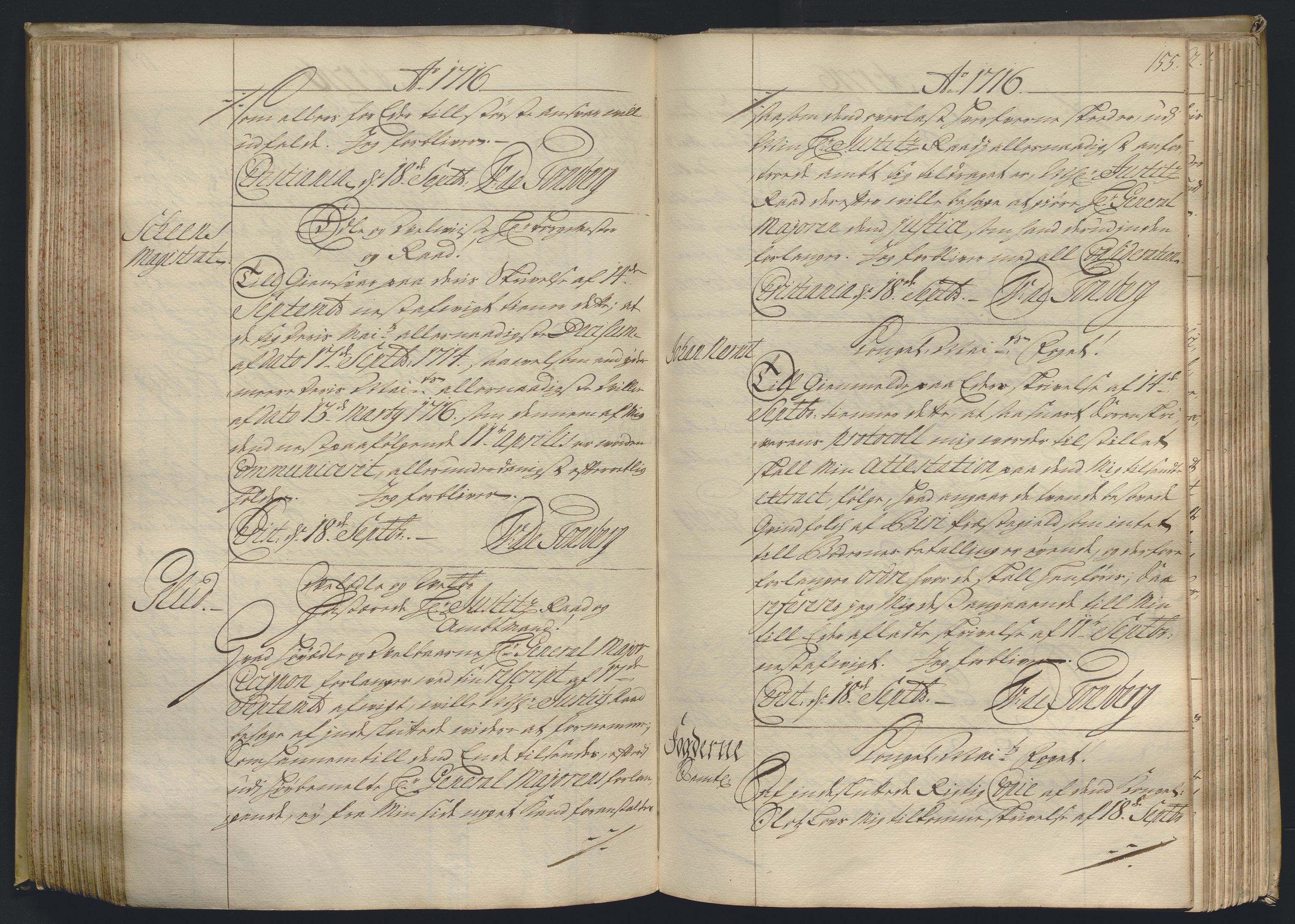 Kristiania stiftamt, AV/SAO-A-10386/B/Ba/L0004: Kopibok, 1715-1717, s. 154b-155a