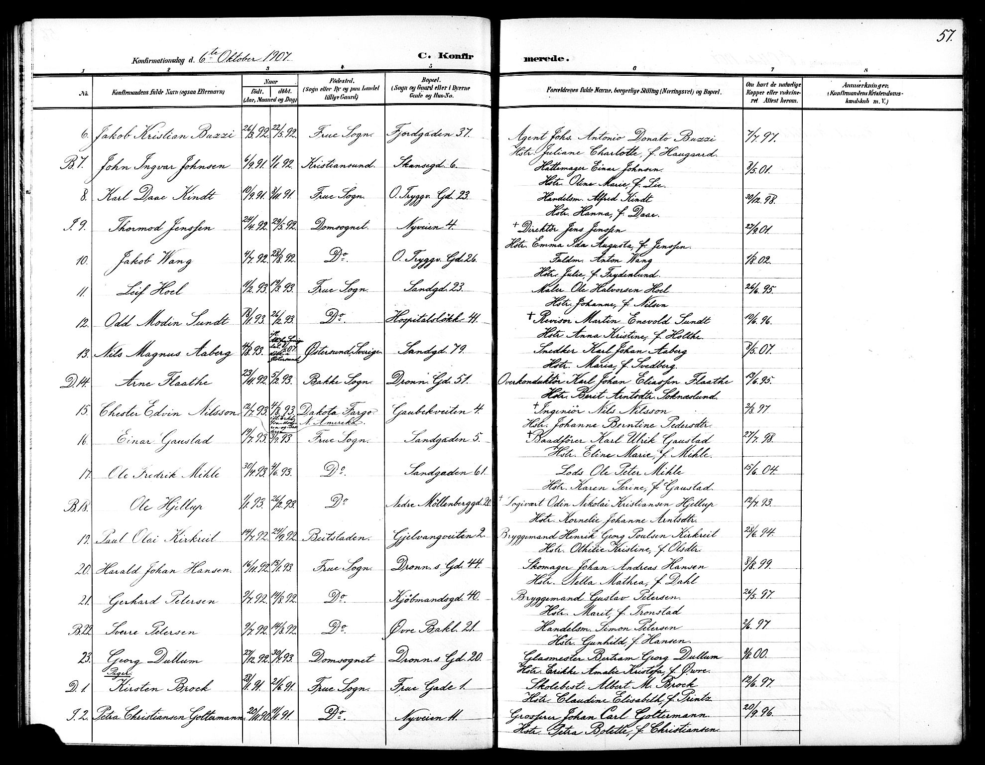 Ministerialprotokoller, klokkerbøker og fødselsregistre - Sør-Trøndelag, AV/SAT-A-1456/602/L0146: Klokkerbok nr. 602C14, 1904-1914, s. 57