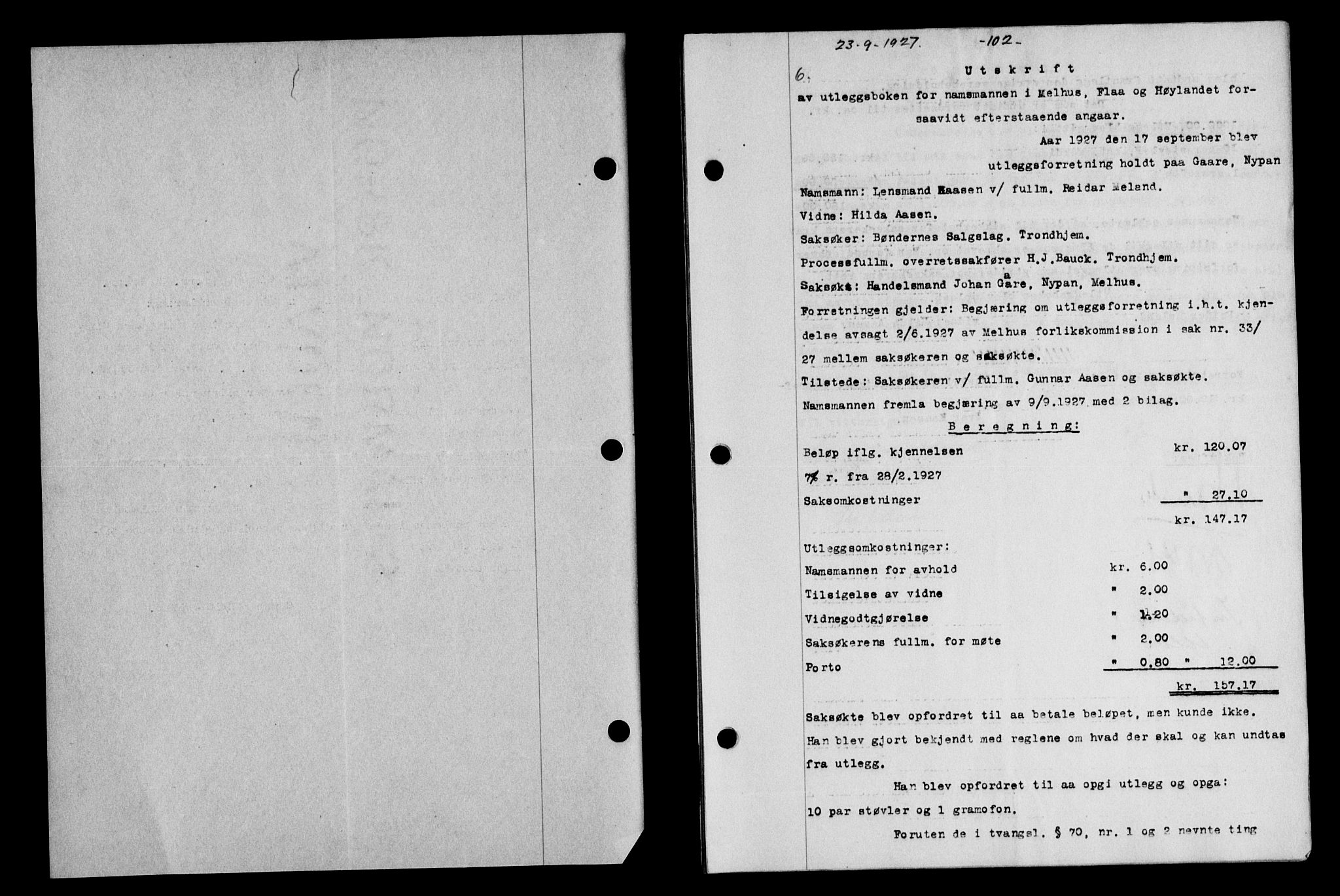 Gauldal sorenskriveri, SAT/A-0014/1/2/2C/L0036: Pantebok nr. 37, 1927-1928, Tingl.dato: 23.09.1927