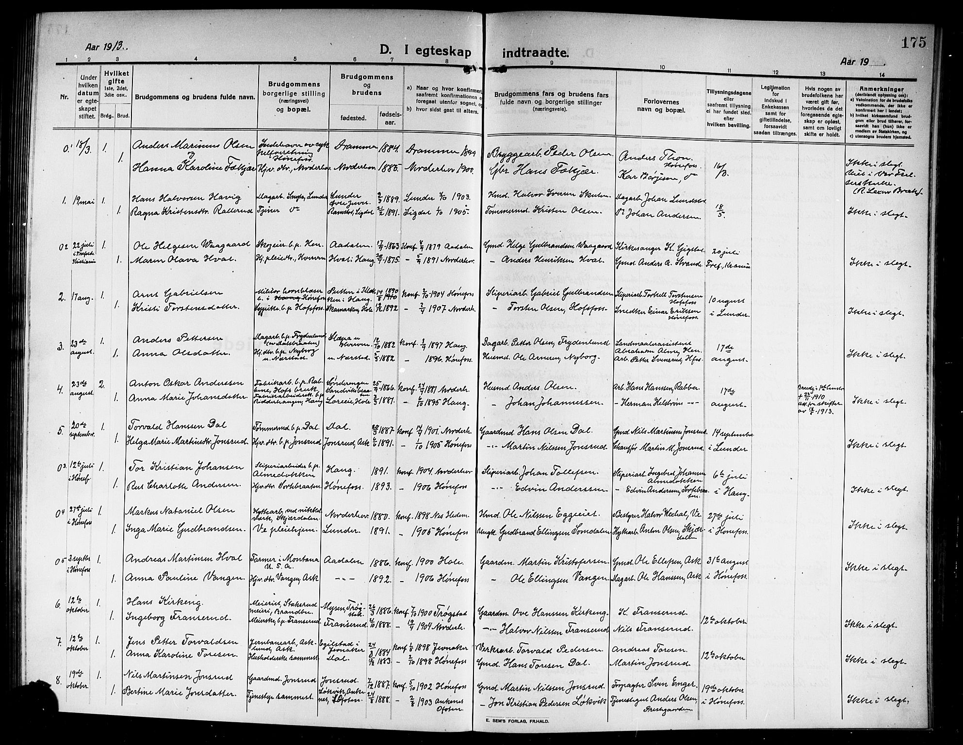 Norderhov kirkebøker, AV/SAKO-A-237/G/Ga/L0009: Klokkerbok nr. I 9, 1913-1920, s. 175