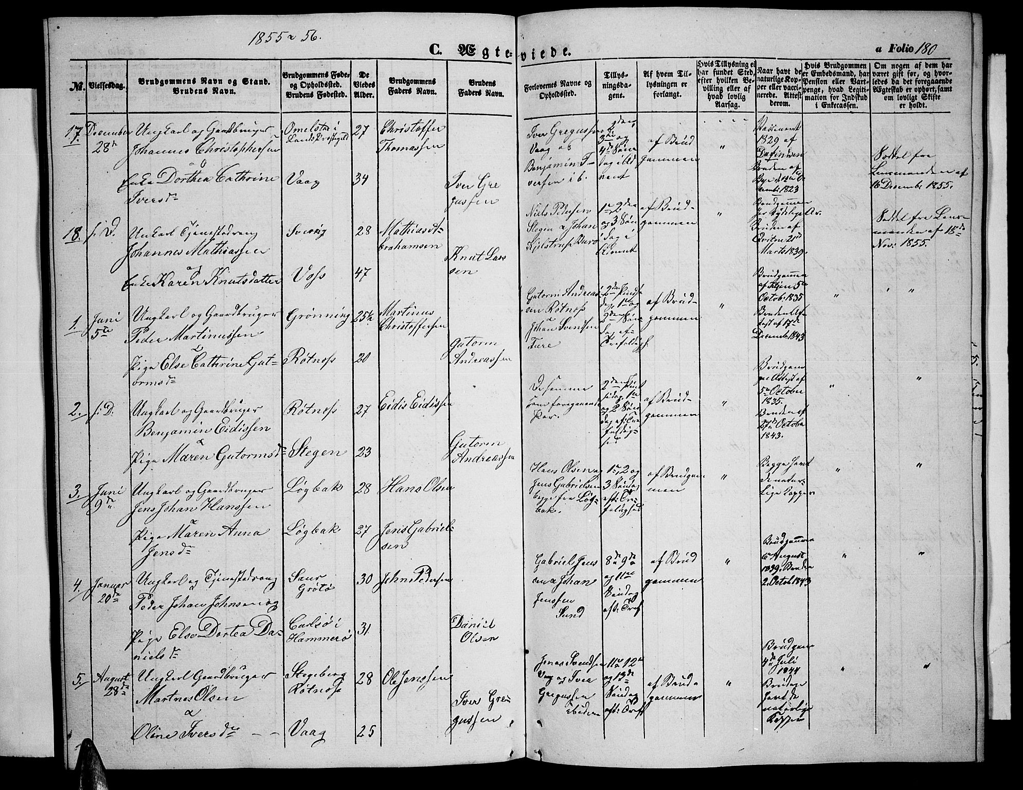 Ministerialprotokoller, klokkerbøker og fødselsregistre - Nordland, AV/SAT-A-1459/855/L0814: Klokkerbok nr. 855C03, 1851-1864, s. 180