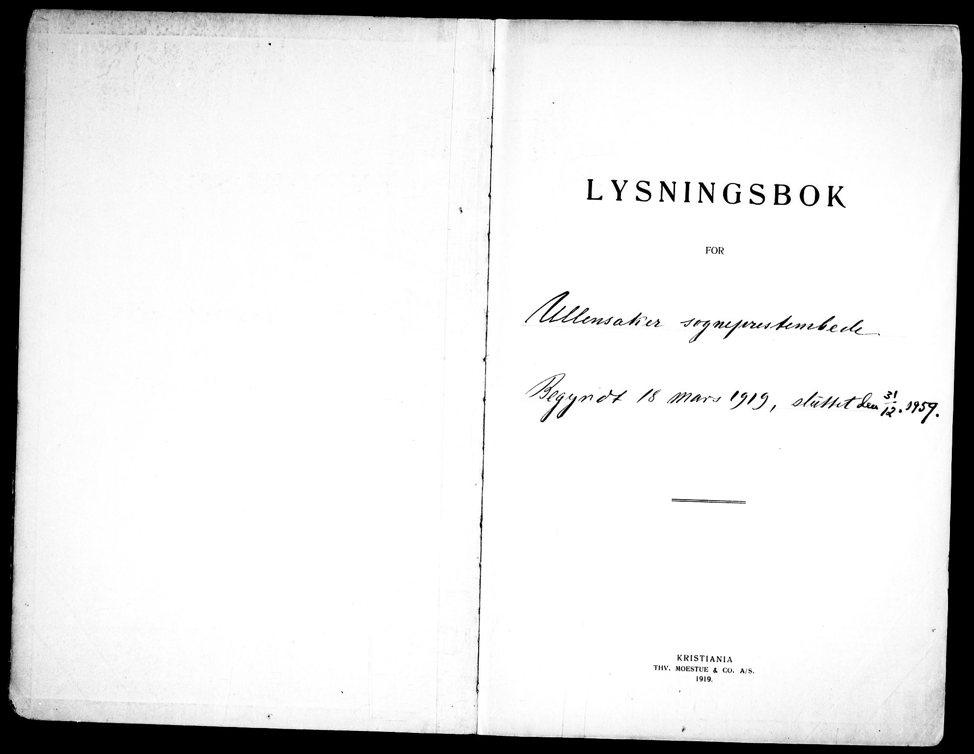 Ullensaker prestekontor Kirkebøker, AV/SAO-A-10236a/H/Ha/L0002: Lysningsprotokoll nr. 2, 1919-1959