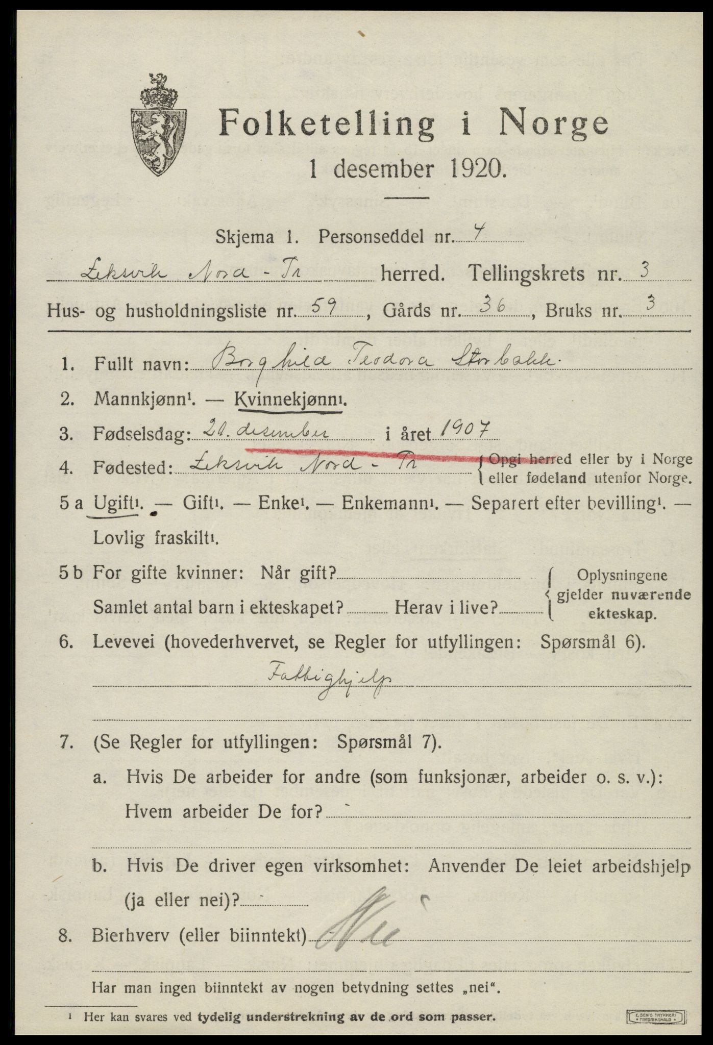 SAT, Folketelling 1920 for 1718 Leksvik herred, 1920, s. 3486
