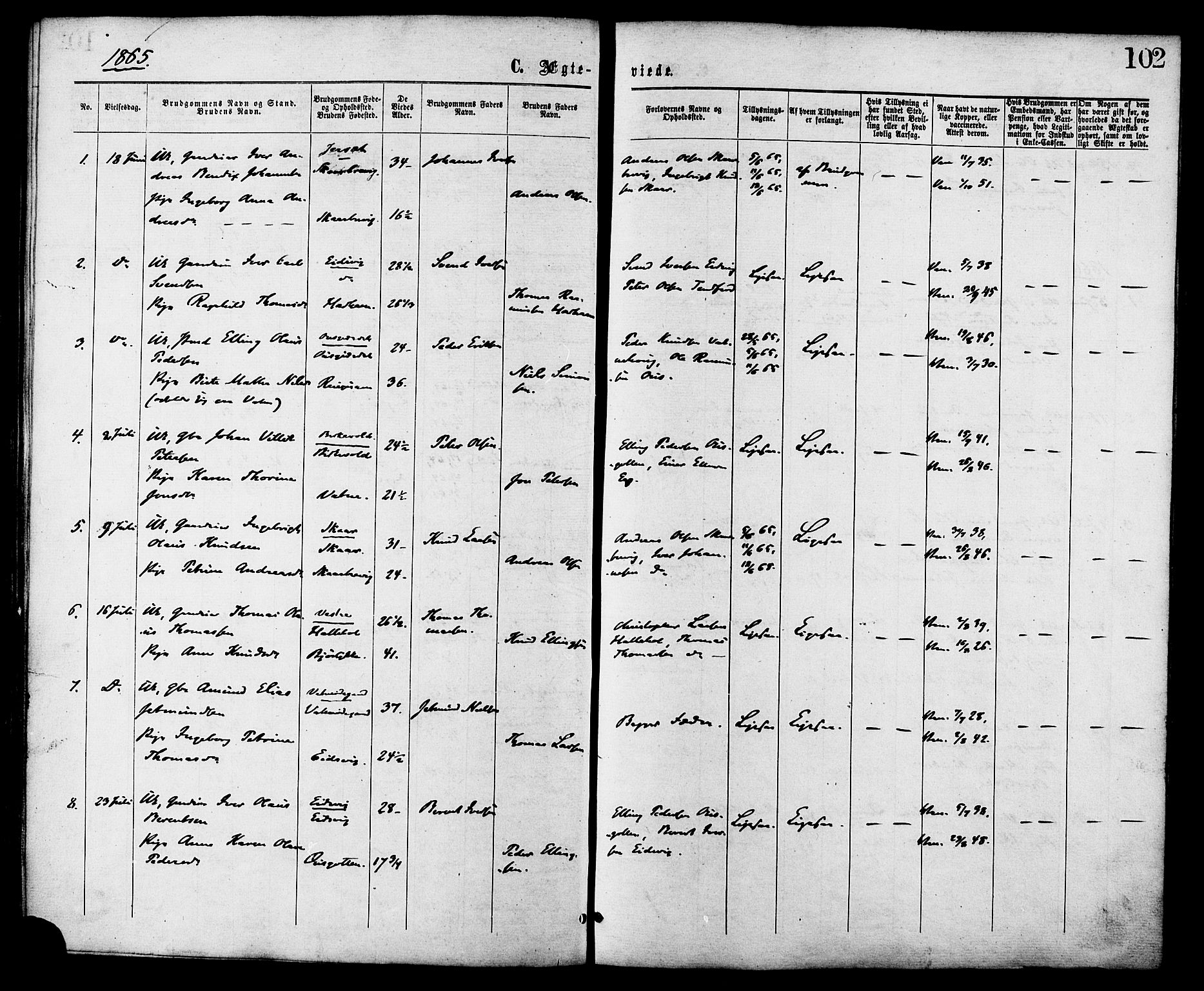 Ministerialprotokoller, klokkerbøker og fødselsregistre - Møre og Romsdal, SAT/A-1454/525/L0373: Ministerialbok nr. 525A03, 1864-1879, s. 102