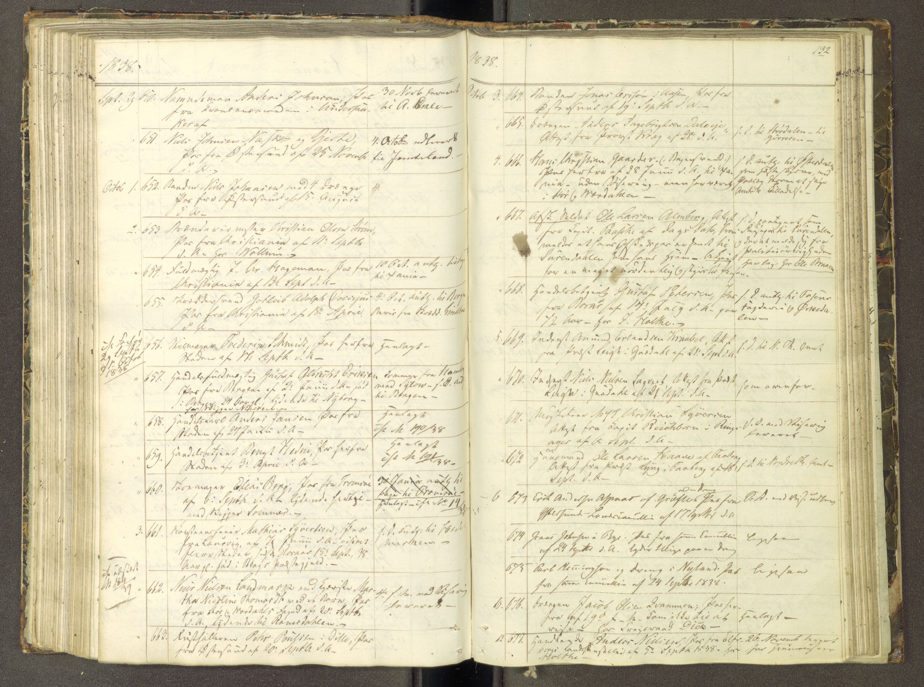 Trondheim politikammer, AV/SAT-A-1887/1/30/L0007: Passprotokoll. Første del:utstedtete pass. Andre del :innleverte/fornyede, 1837-1840, s. 131b-132a
